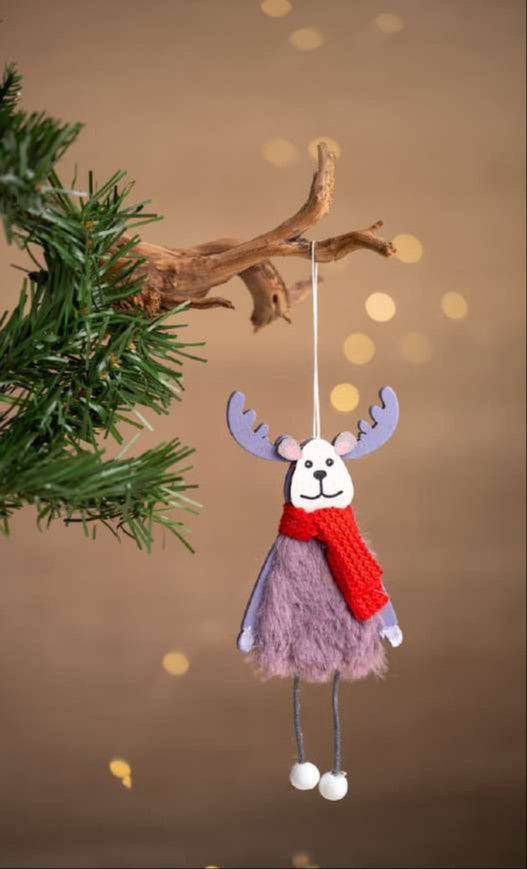 Purple Reindeer Doll Hanging Ornament with Red Scarf_CC21