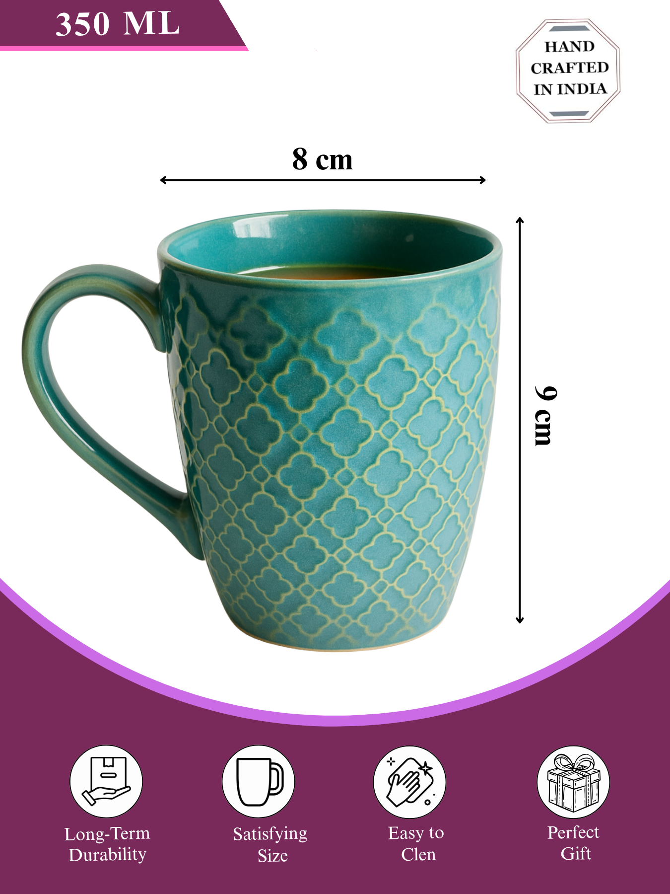Green Ceramic Coffee Mug – 350ML Set Of 2