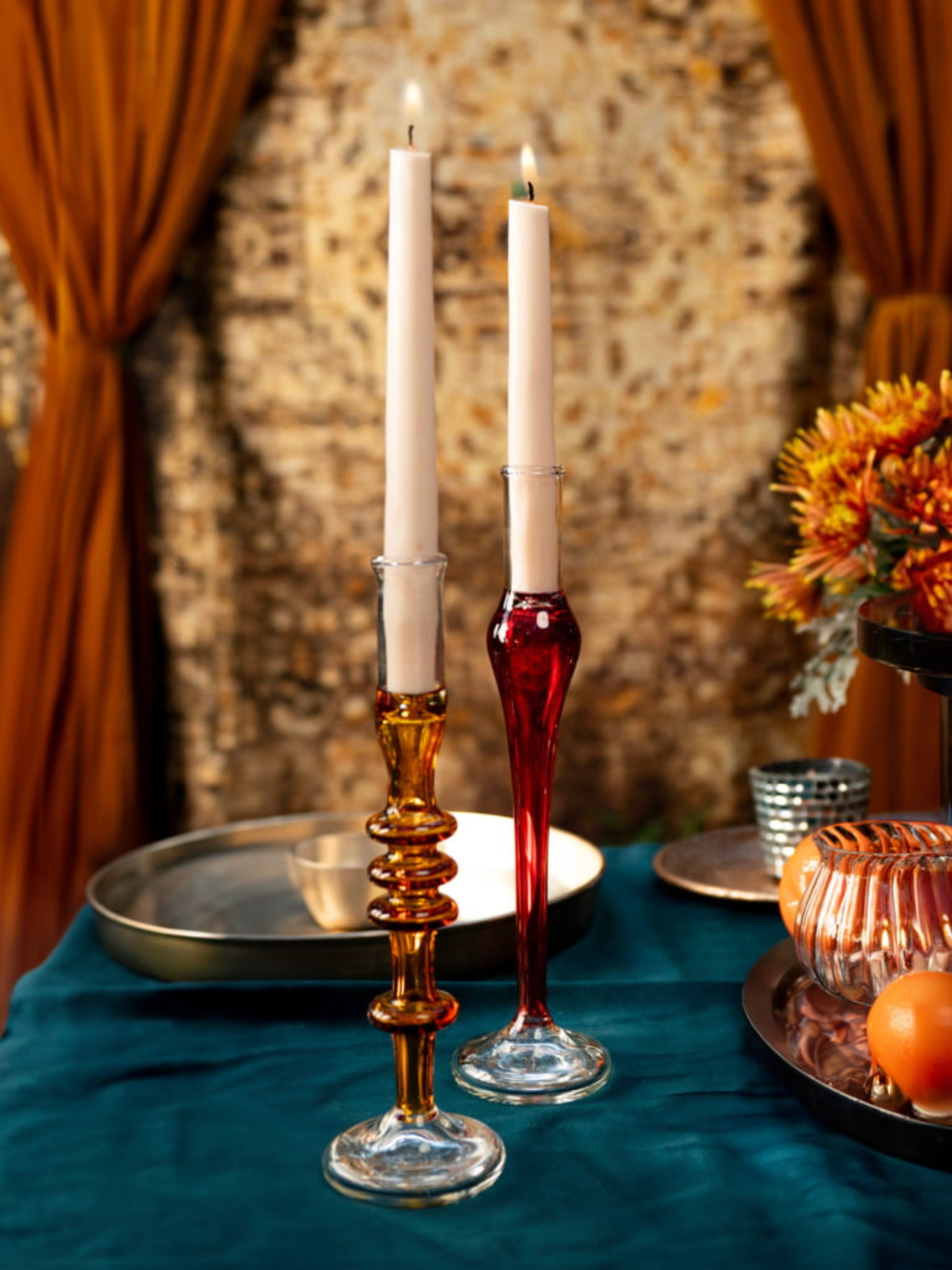 Vintage glass Taper candle holder - Murano Style Amber Dream