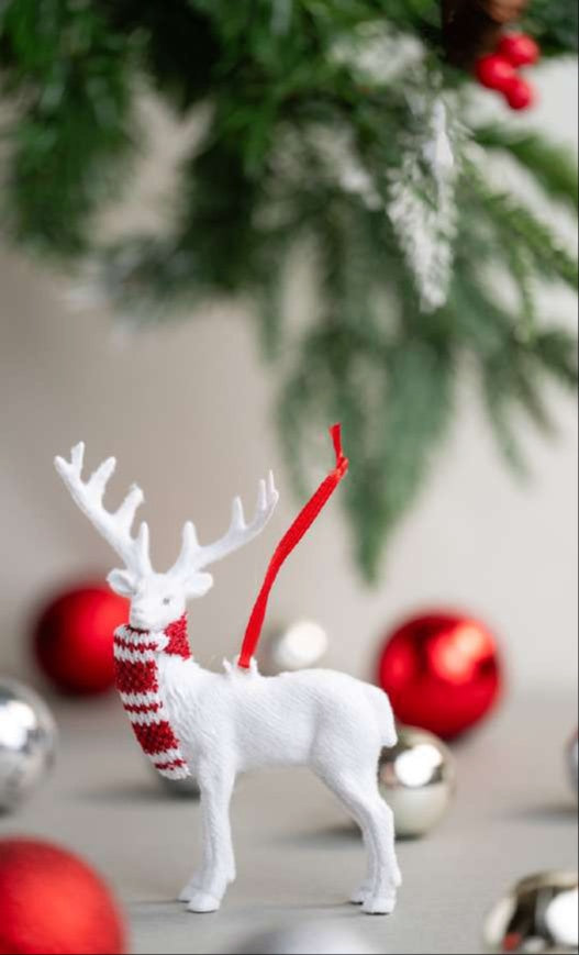 White Reindeer Hanging Ornament with Red Scarf_CC13