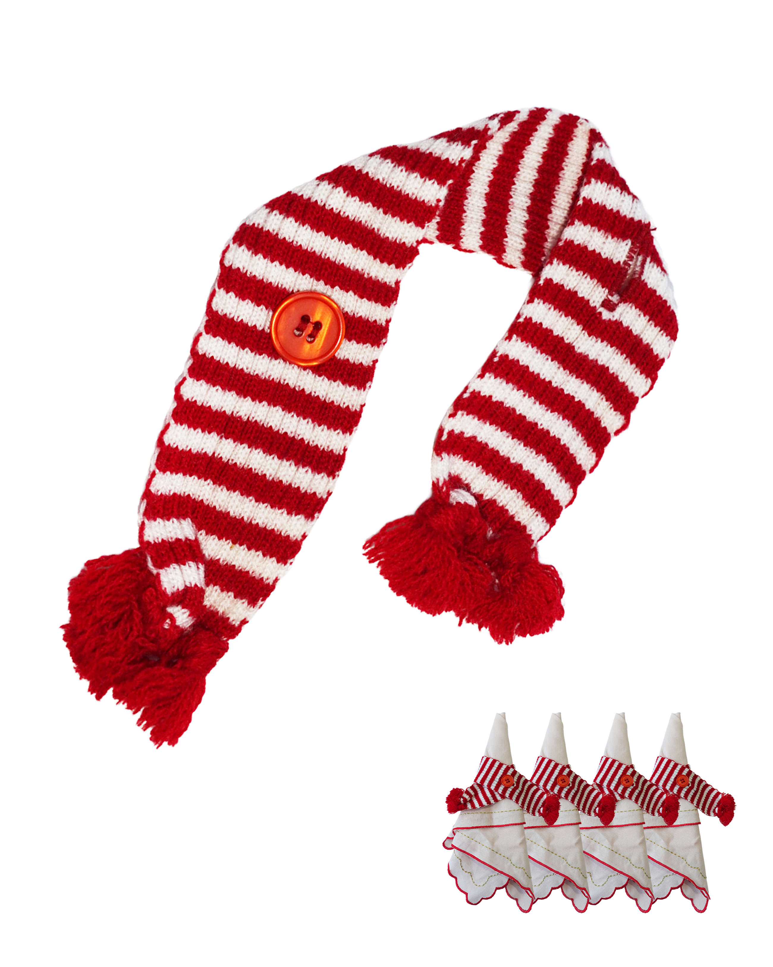 Christmas Stripes Napkin Ring - Set of 4