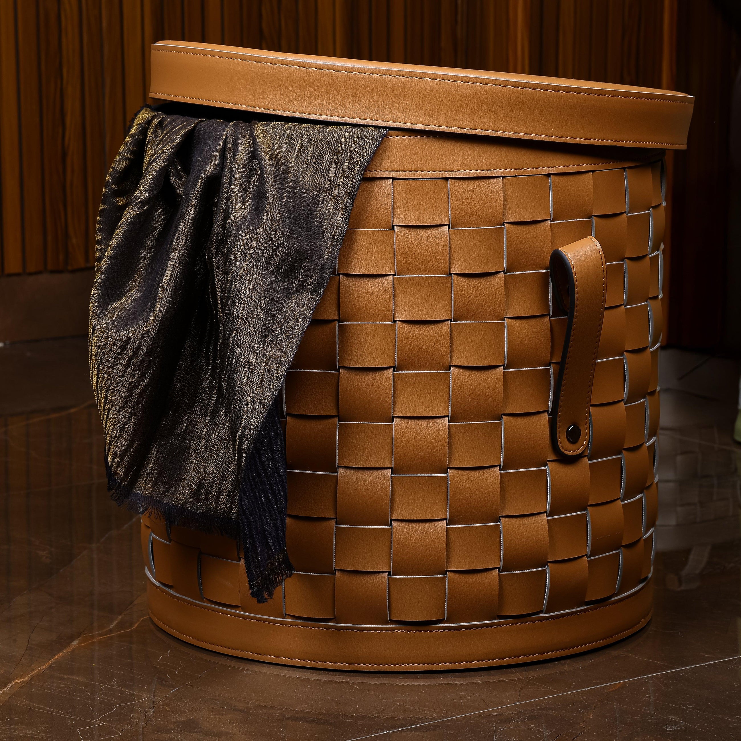 Leather Storage Basket With Lid
