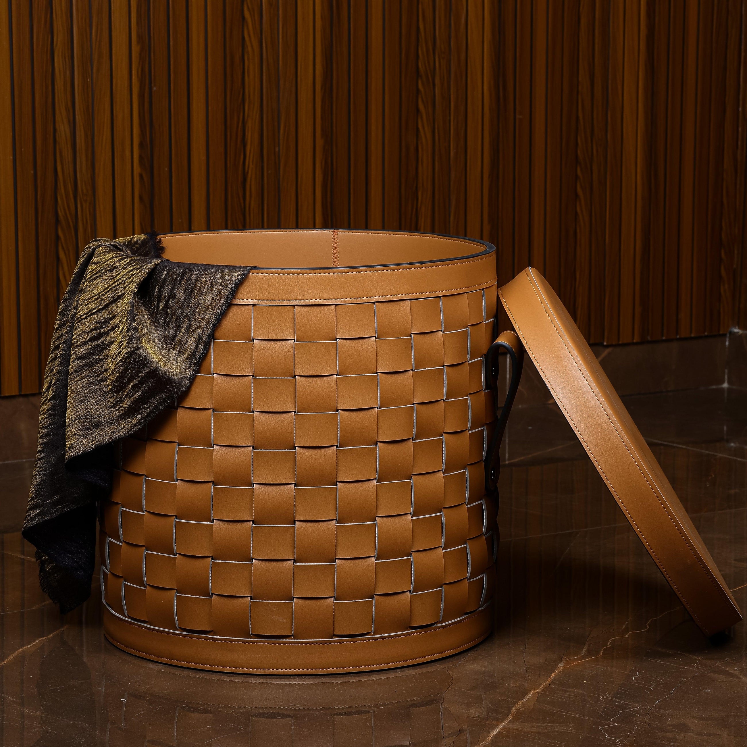 Leather Storage Basket With Lid