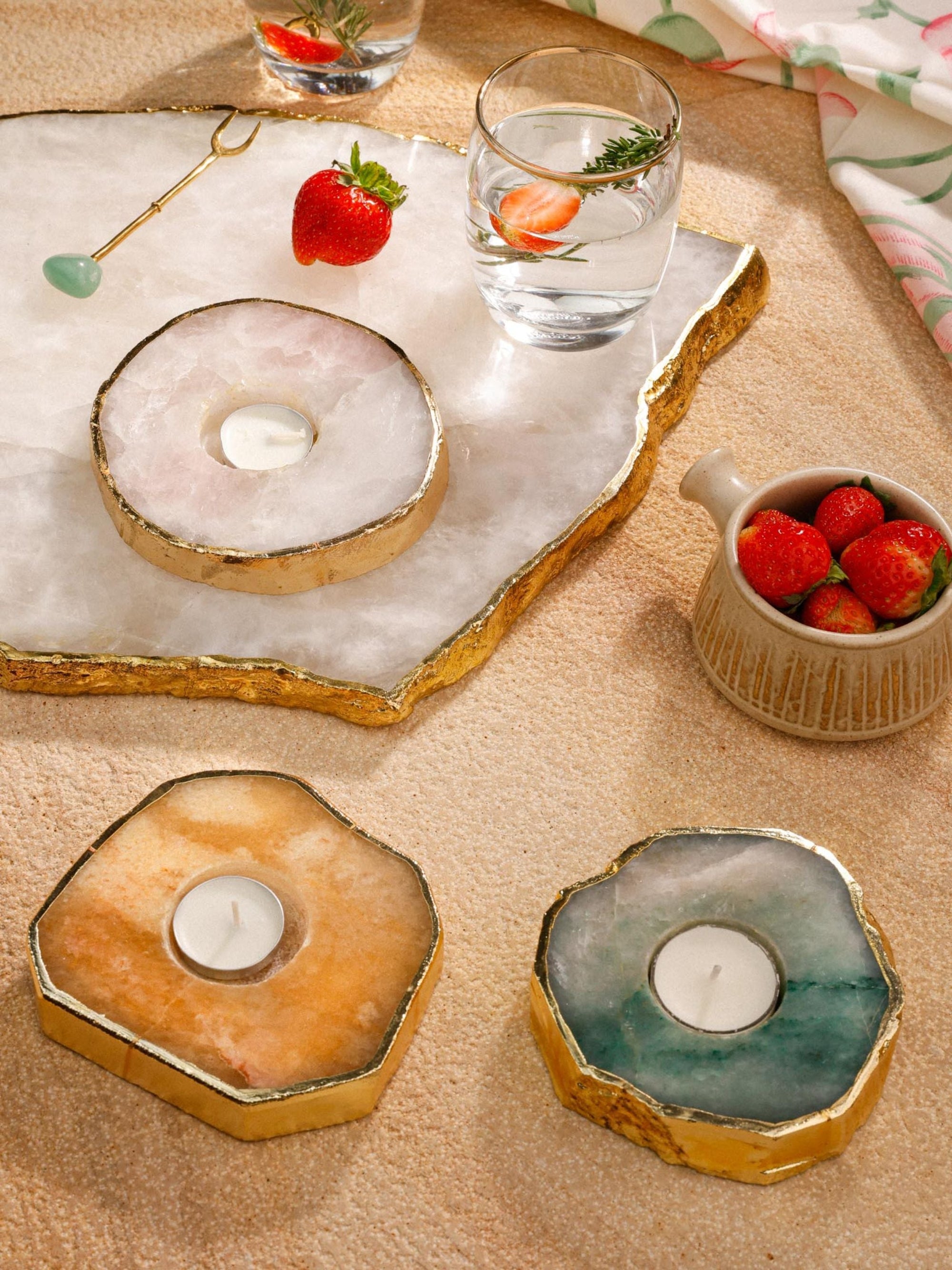 Tea Light Holder - Semi Precious Yellow Quartz