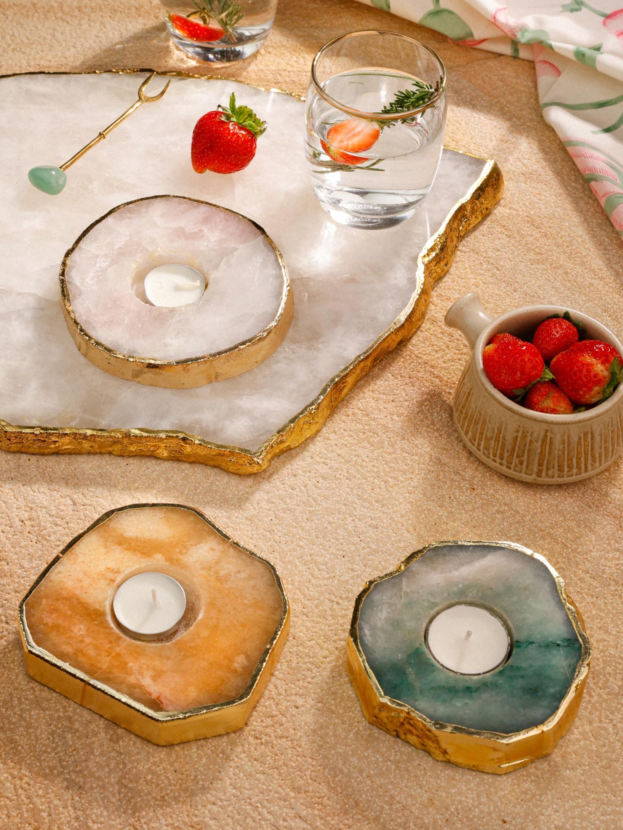 Tea Light Holder - Semi Precious Yellow Quartz