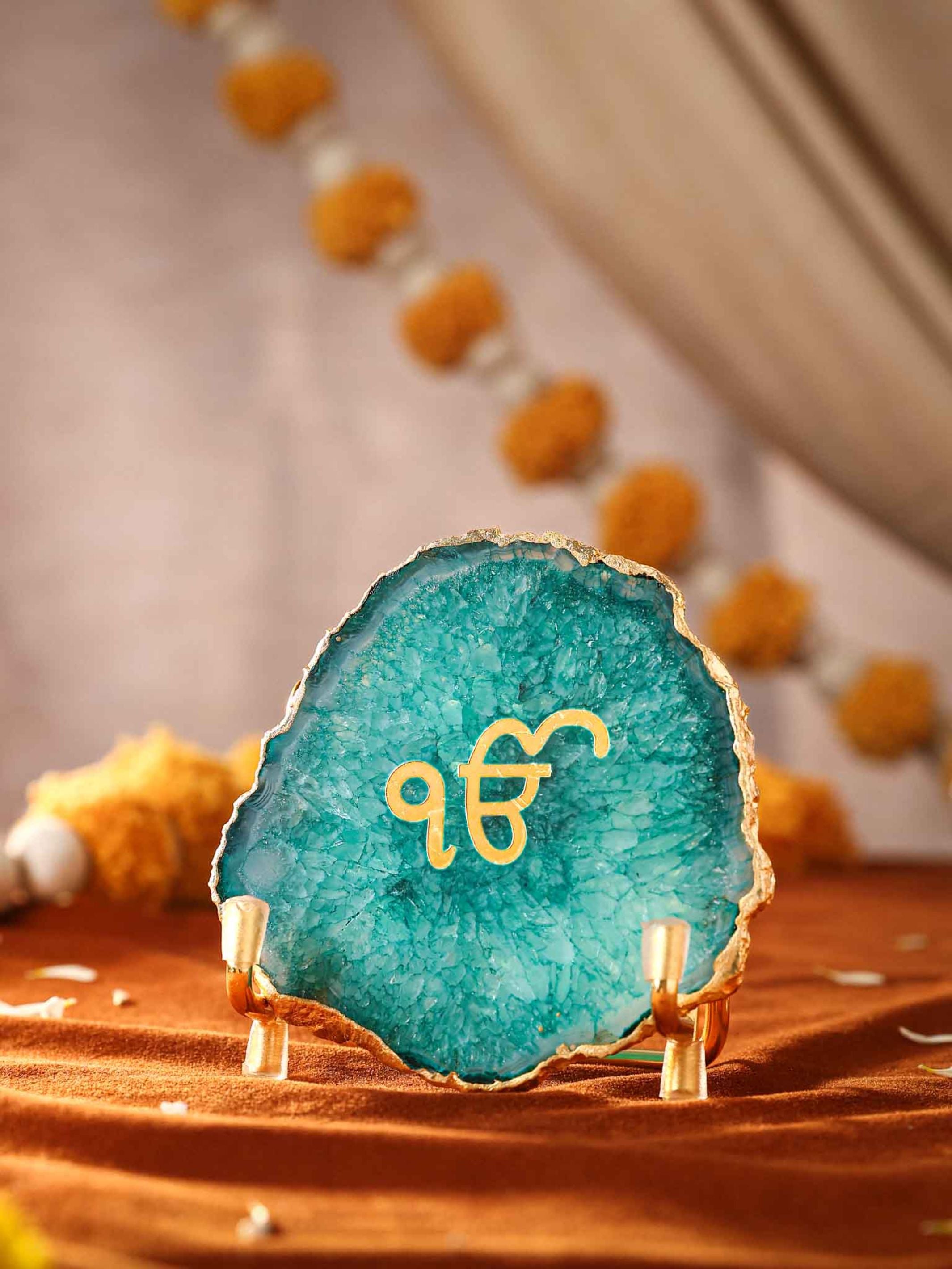 Ik Onkar Metal Holder with Green Agate