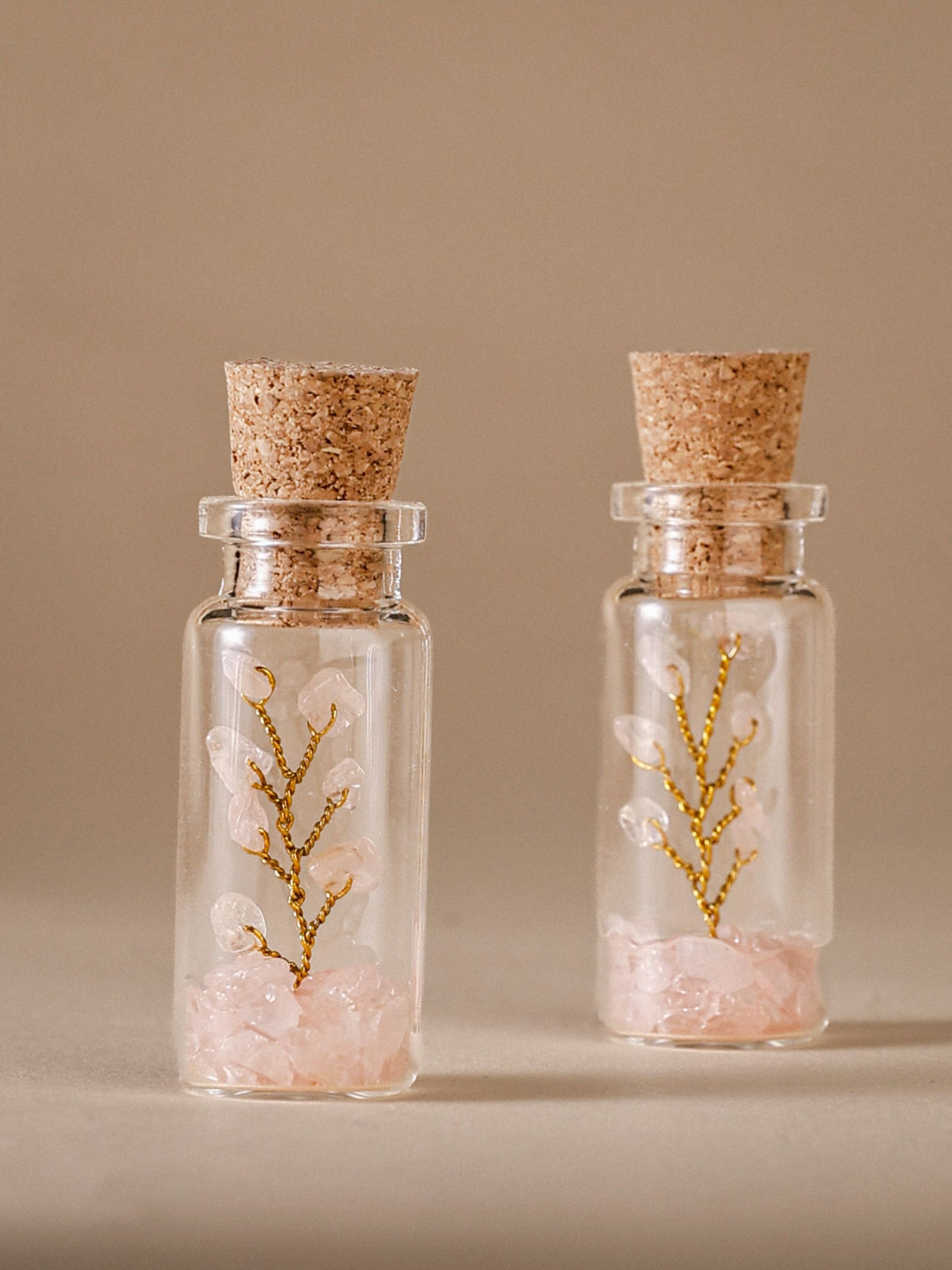 Small Bottle Tree Set of 2 - Rose quartz