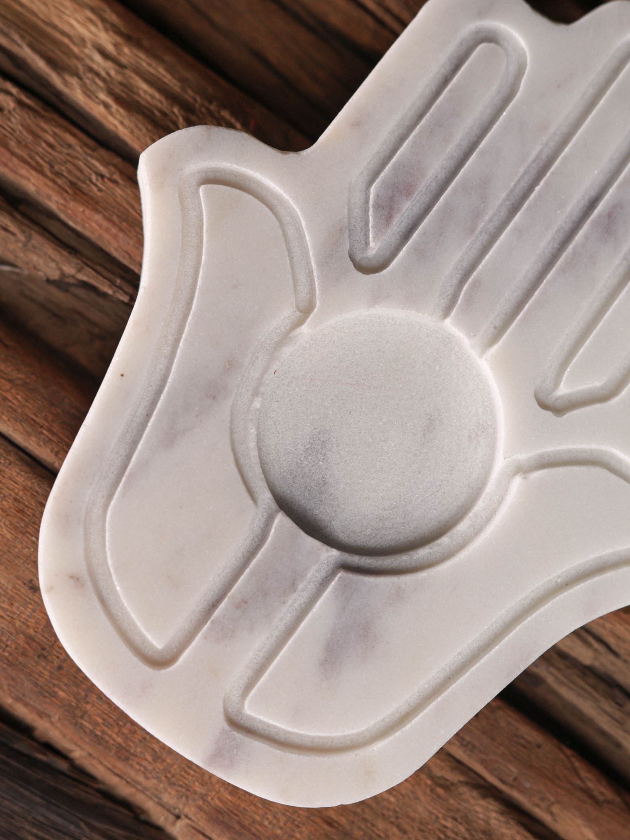 Tea Light Candle Holder -White Marble in Hamsa