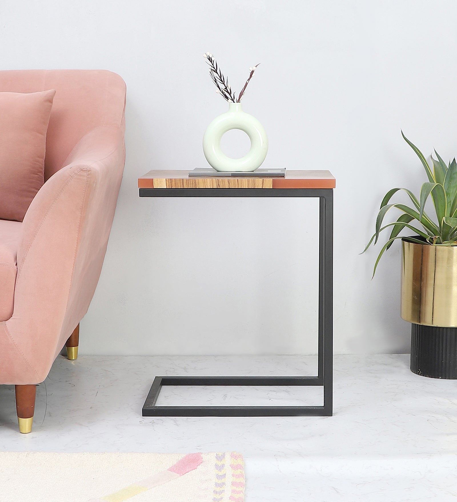 Premium Side Table – Teak Wood with Lemon Resin Finish