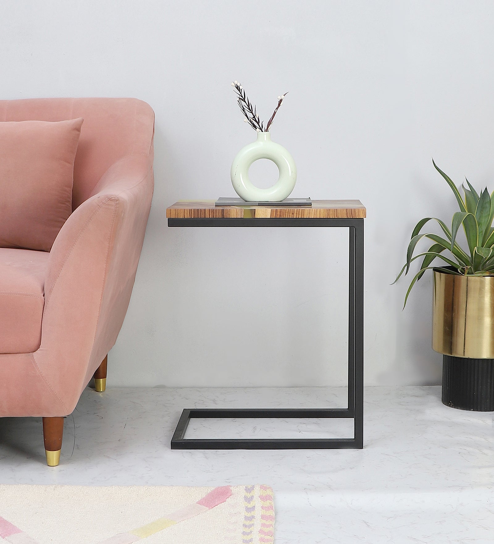 Premium Side Table – Teak Wood with Brown Resin Finish