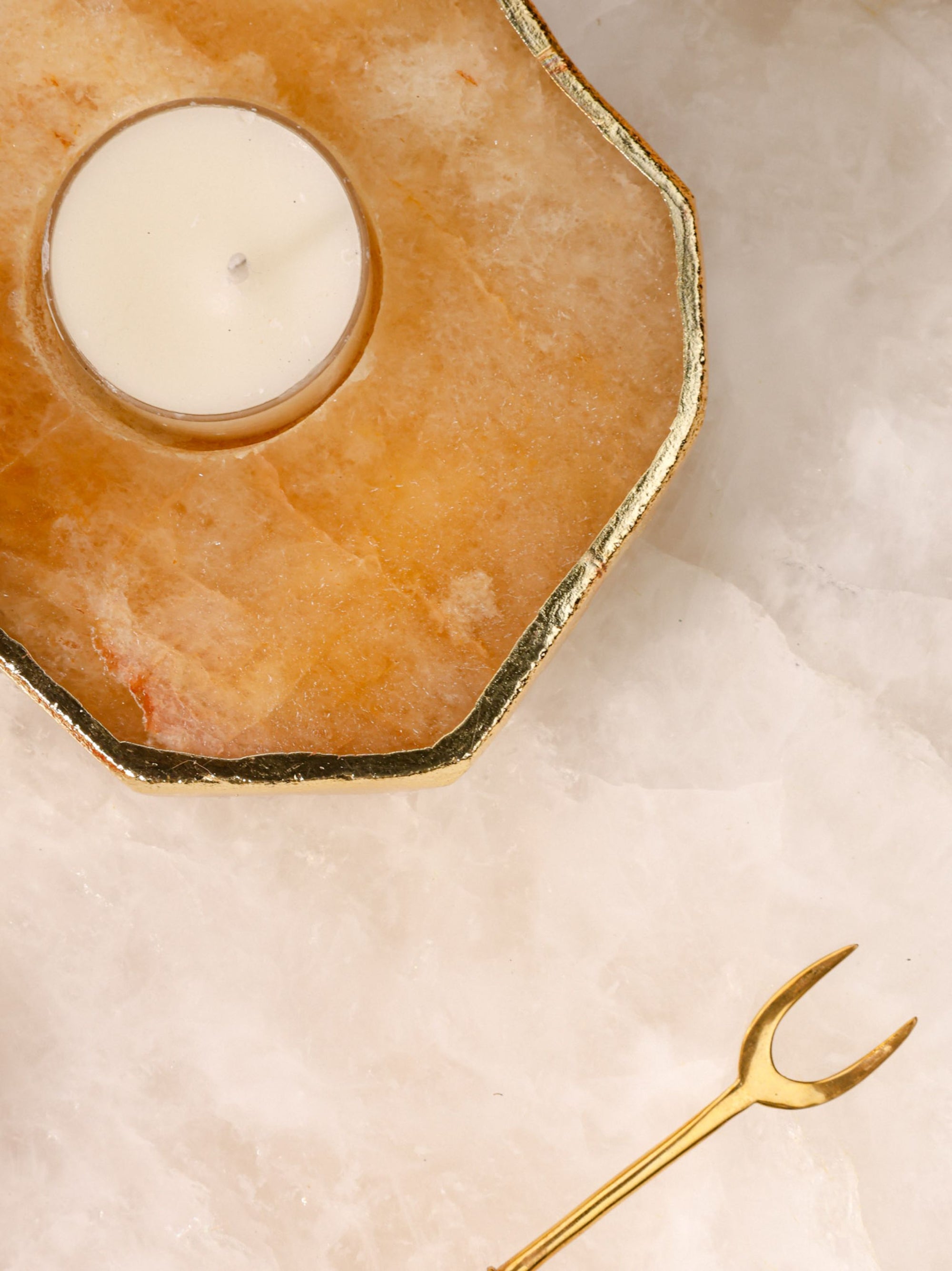 Tea Light Holder - Semi Precious Yellow Quartz