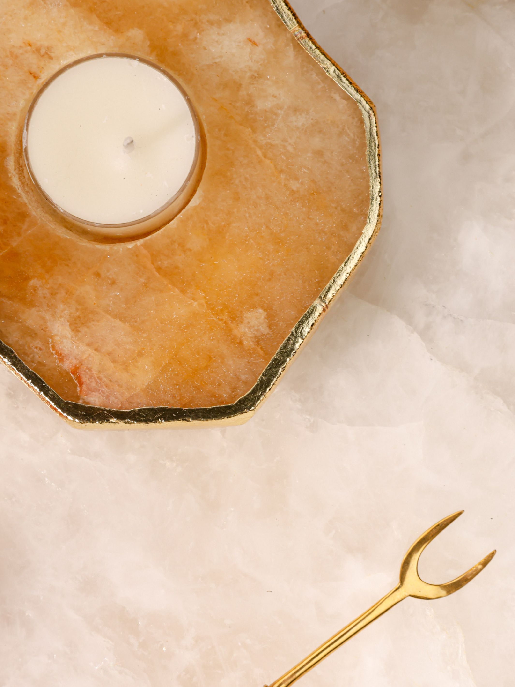 Tea Light Holder - Semi Precious Yellow Quartz