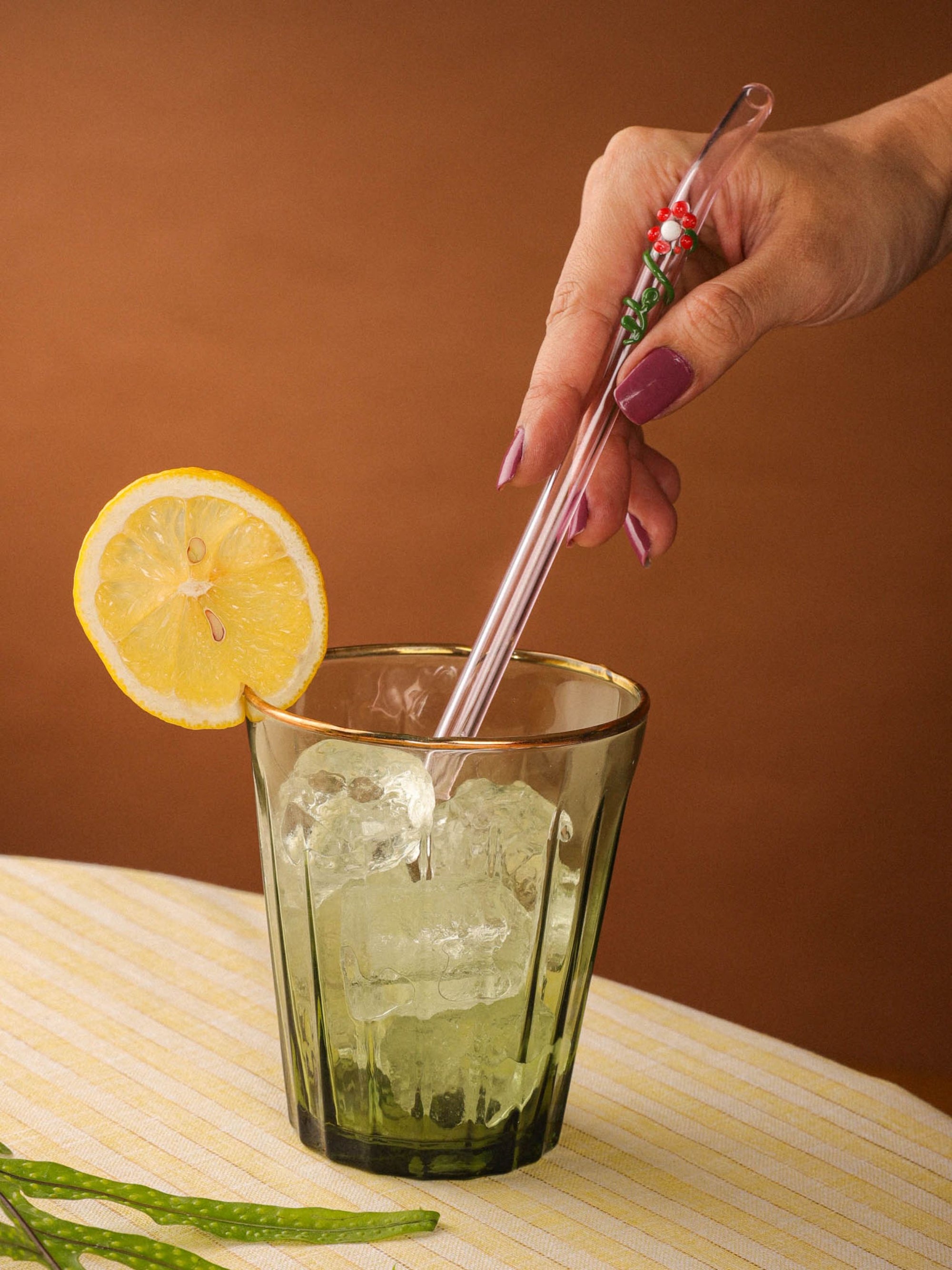 Handblown Floral Glass Straws