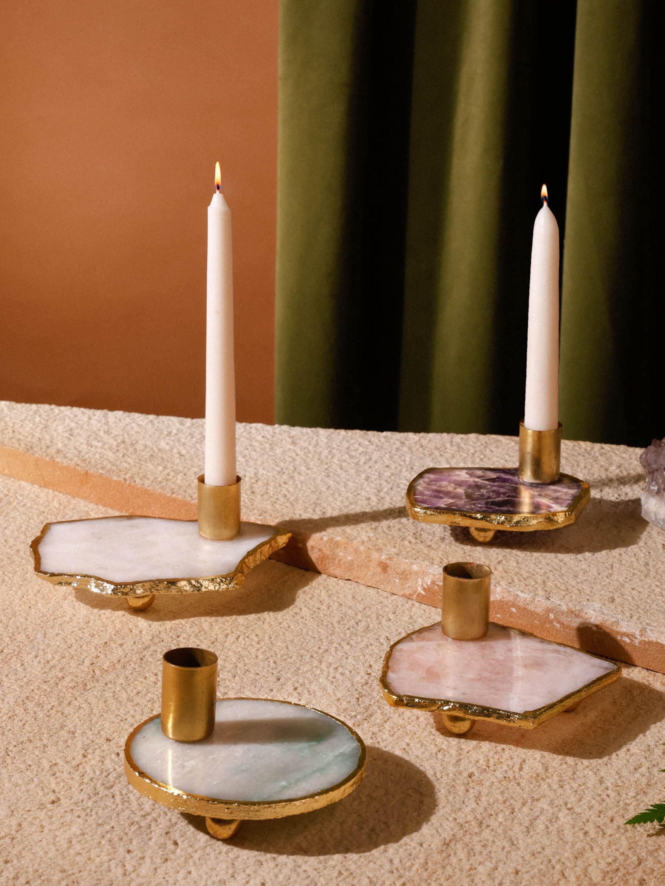 Semi Precious Candle Holder - Rose Quartz