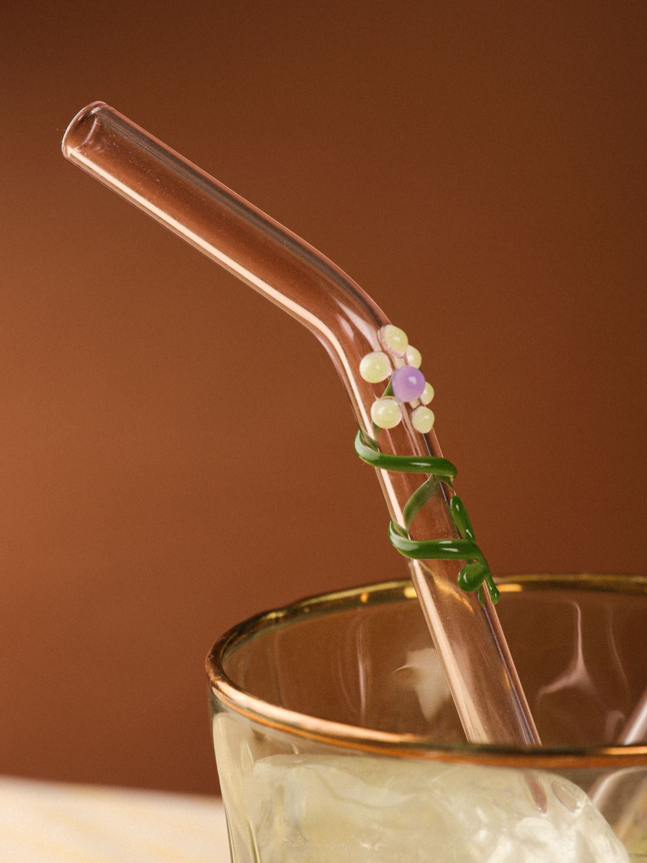 Handblown Floral Glass Straws