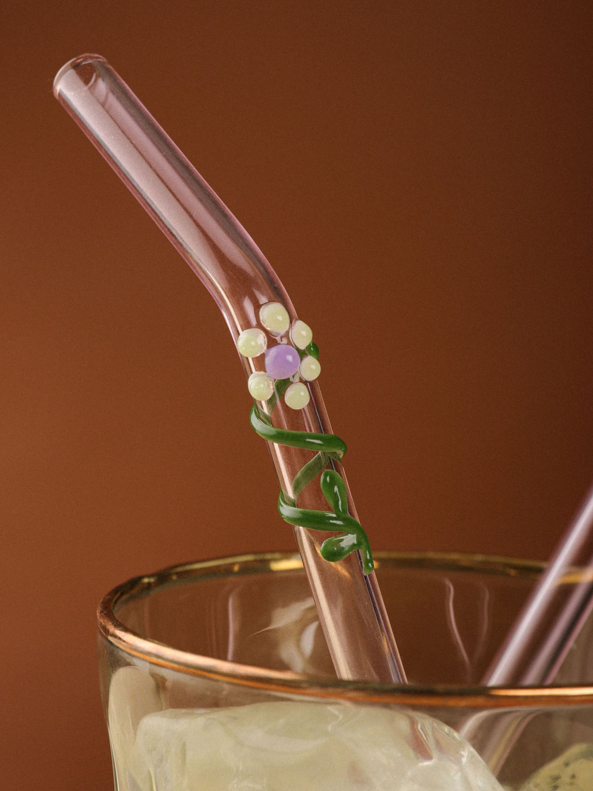 Handblown Floral Glass Straws