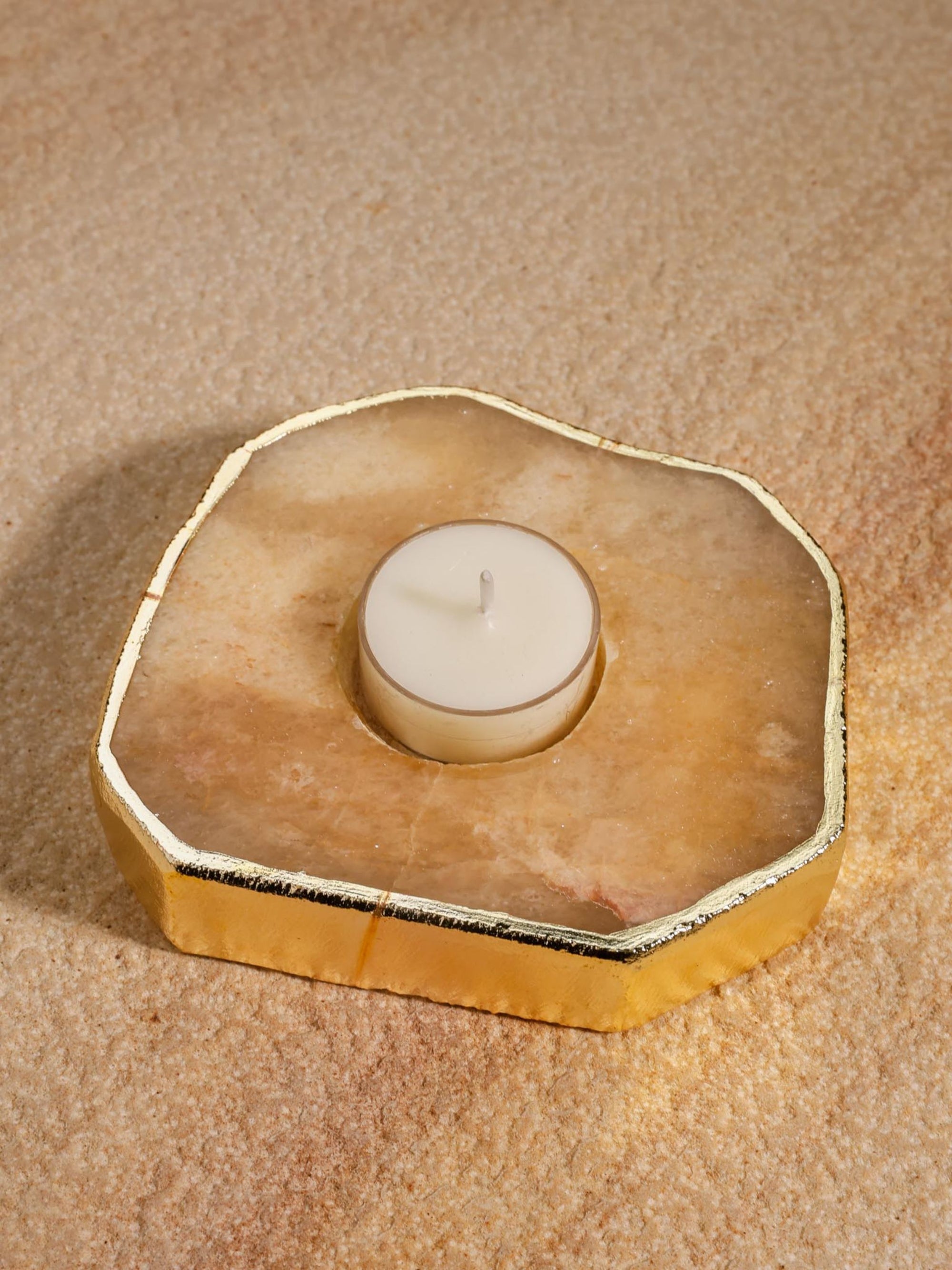 Tea Light Holder - Semi Precious Yellow Quartz
