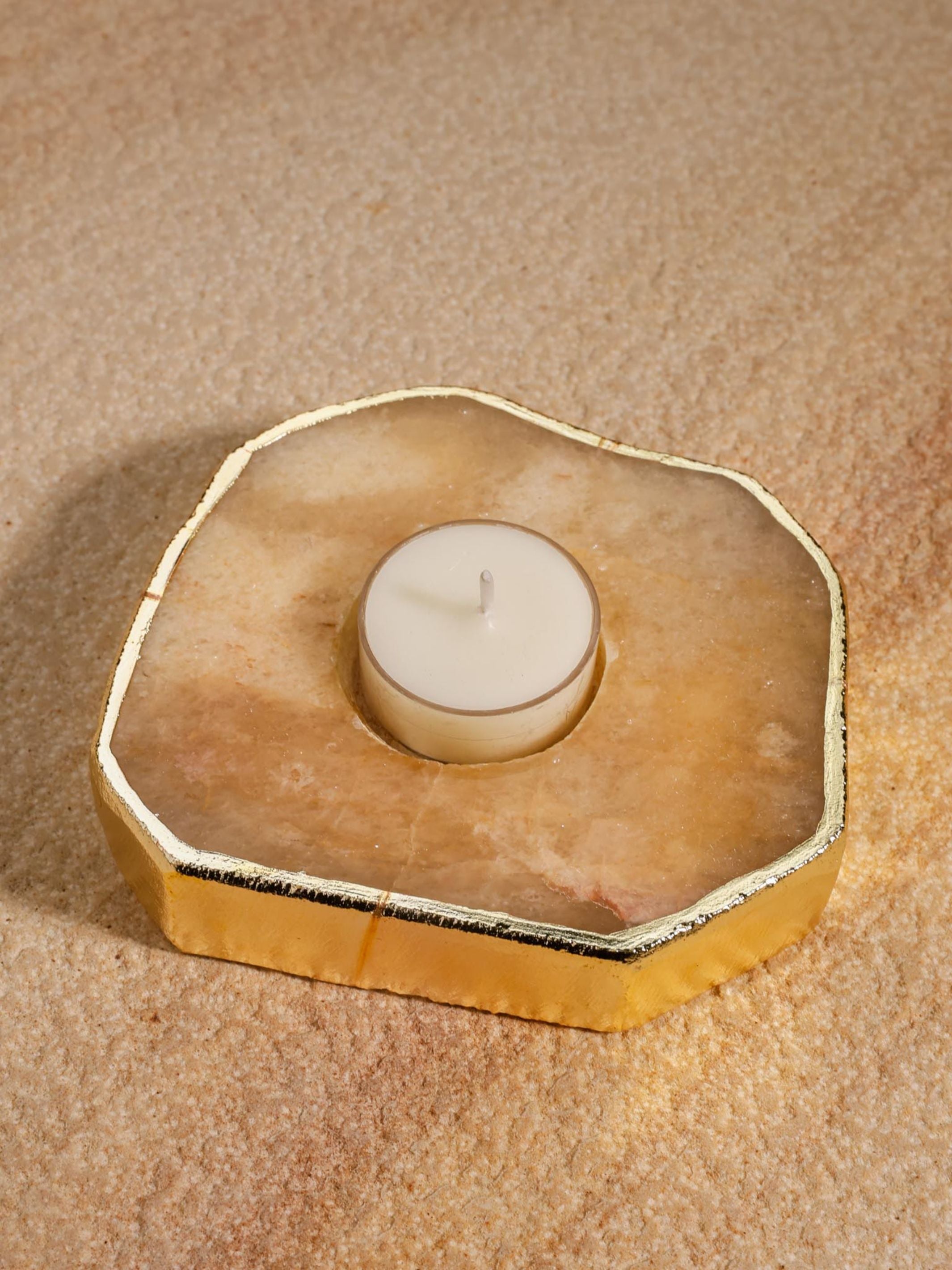 Tea Light Holder - Semi Precious Yellow Quartz