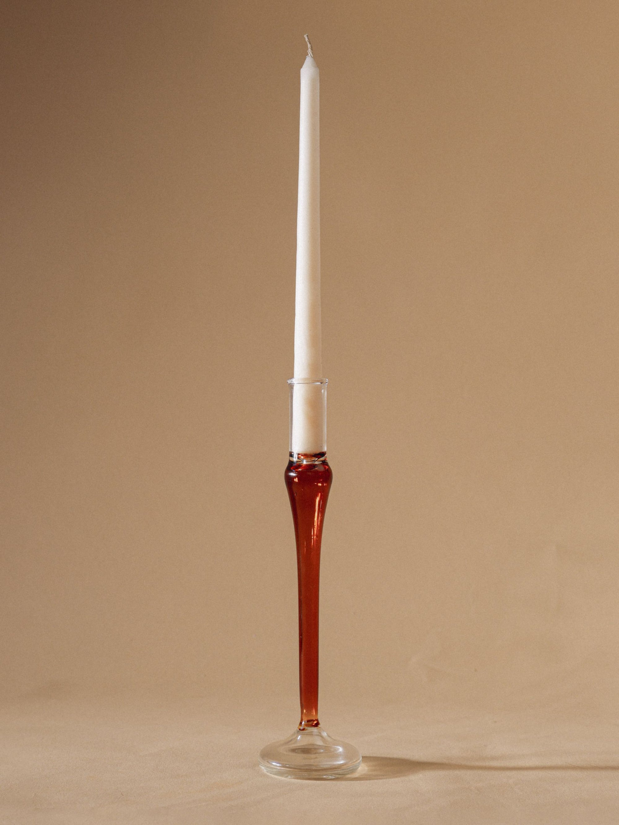 Vintage glass candle holder -Amber