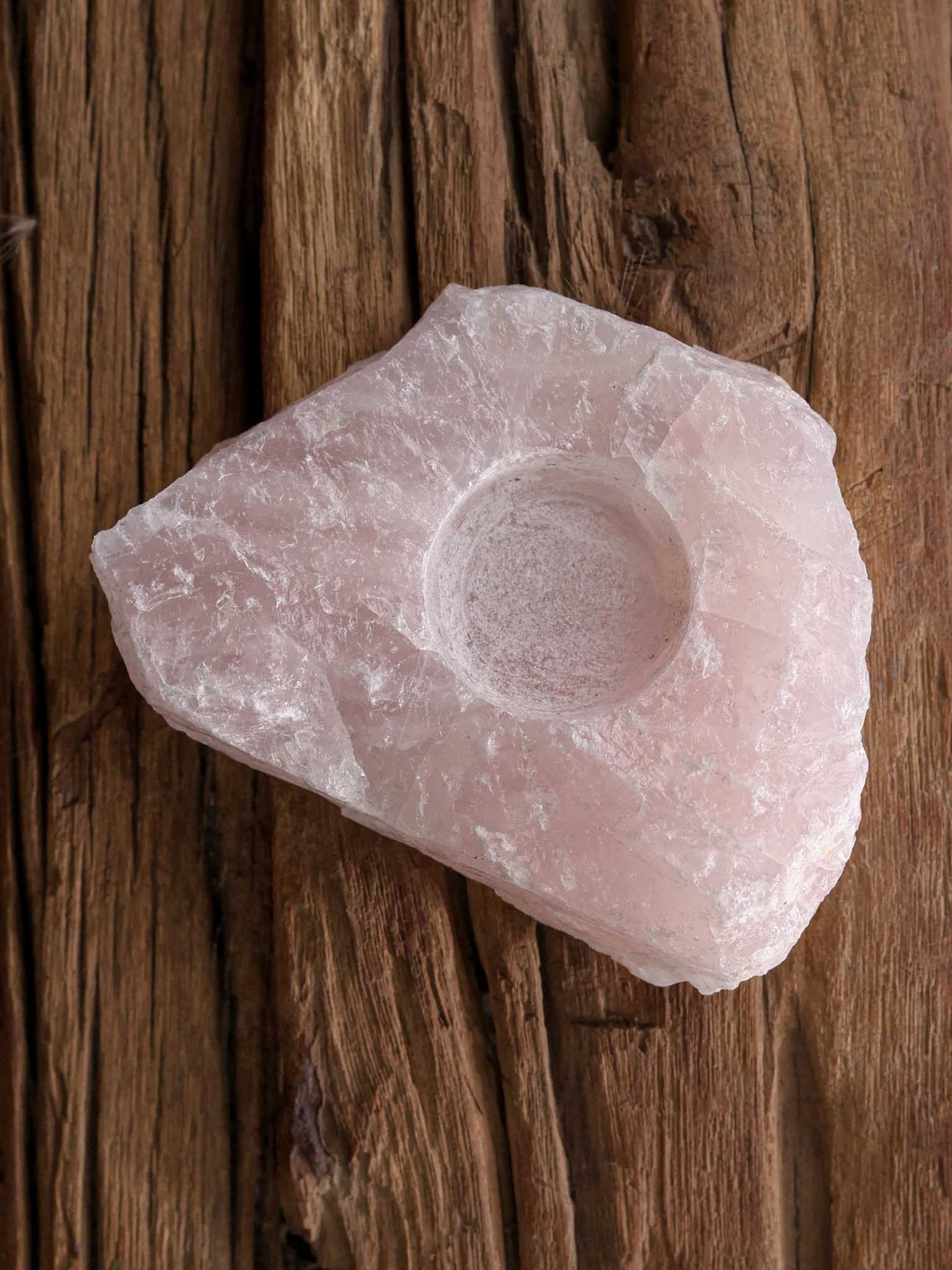 Tea Light Candle Holder - Pink Rose Quartz Drilled