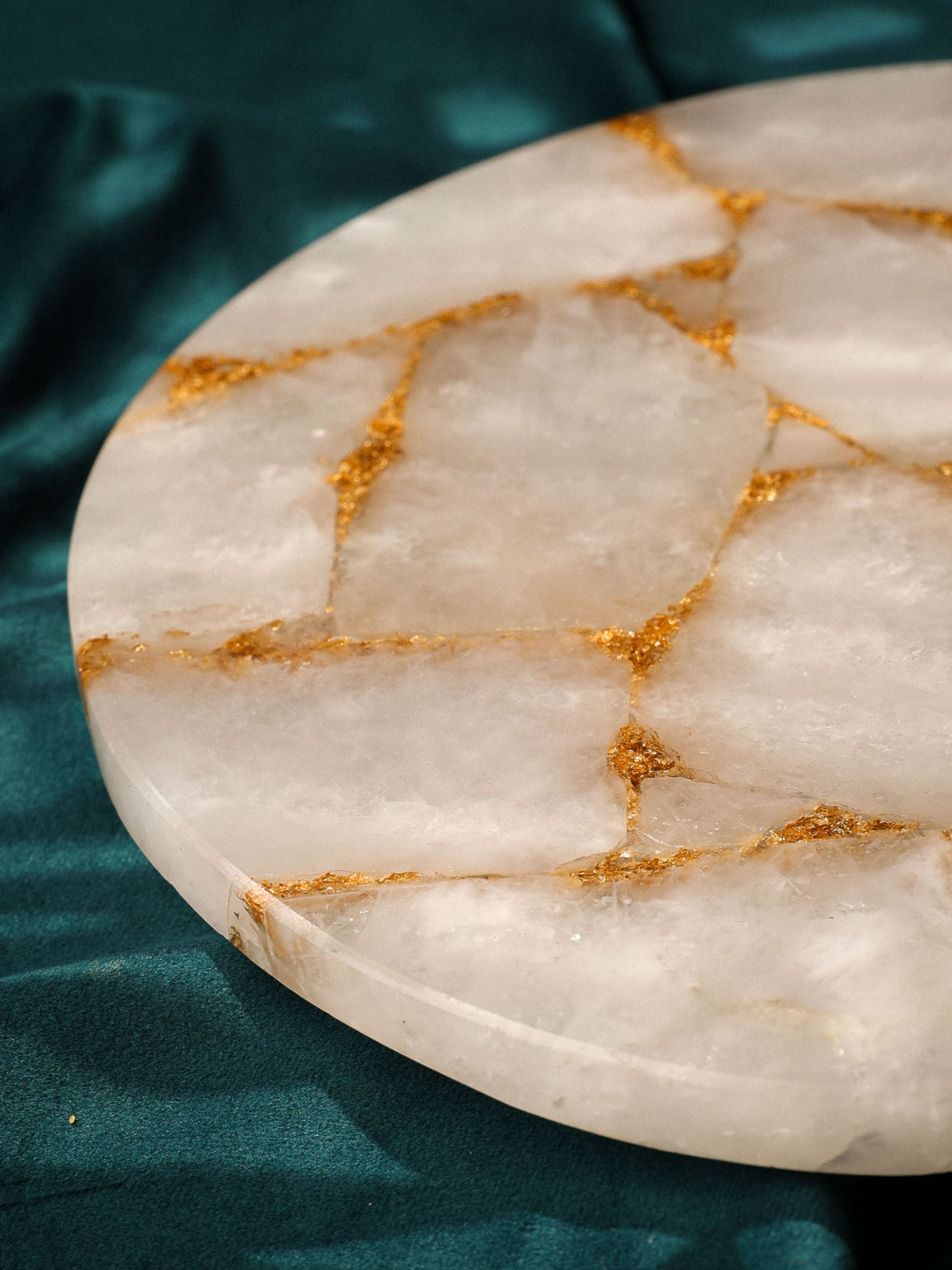 White Quartz Platter with Gold Line