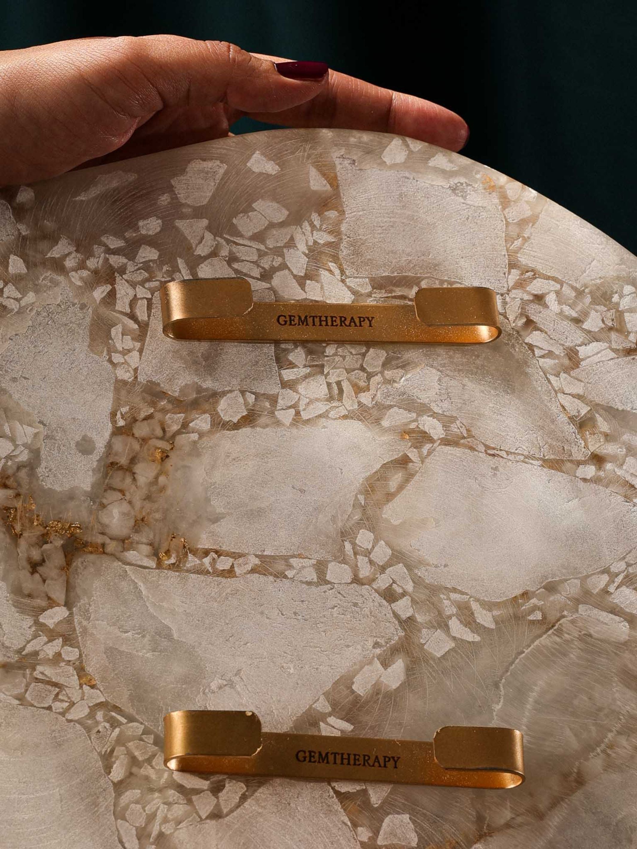White Quartz Platter with Gold Line