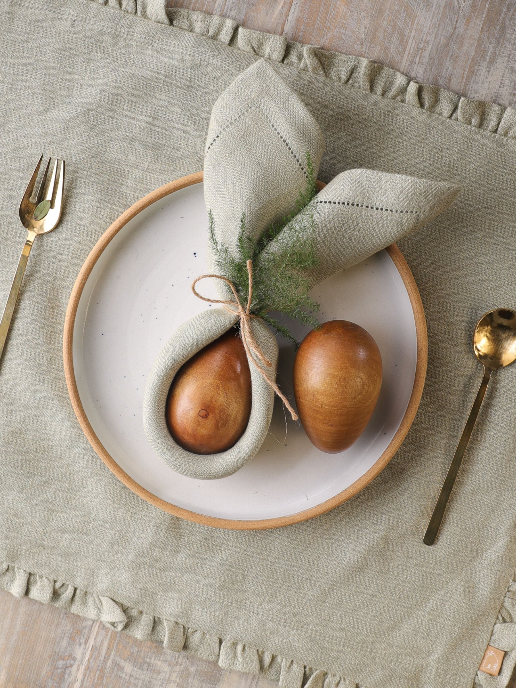 Sage Herringbone Ruffle Table Mat Set of 2
