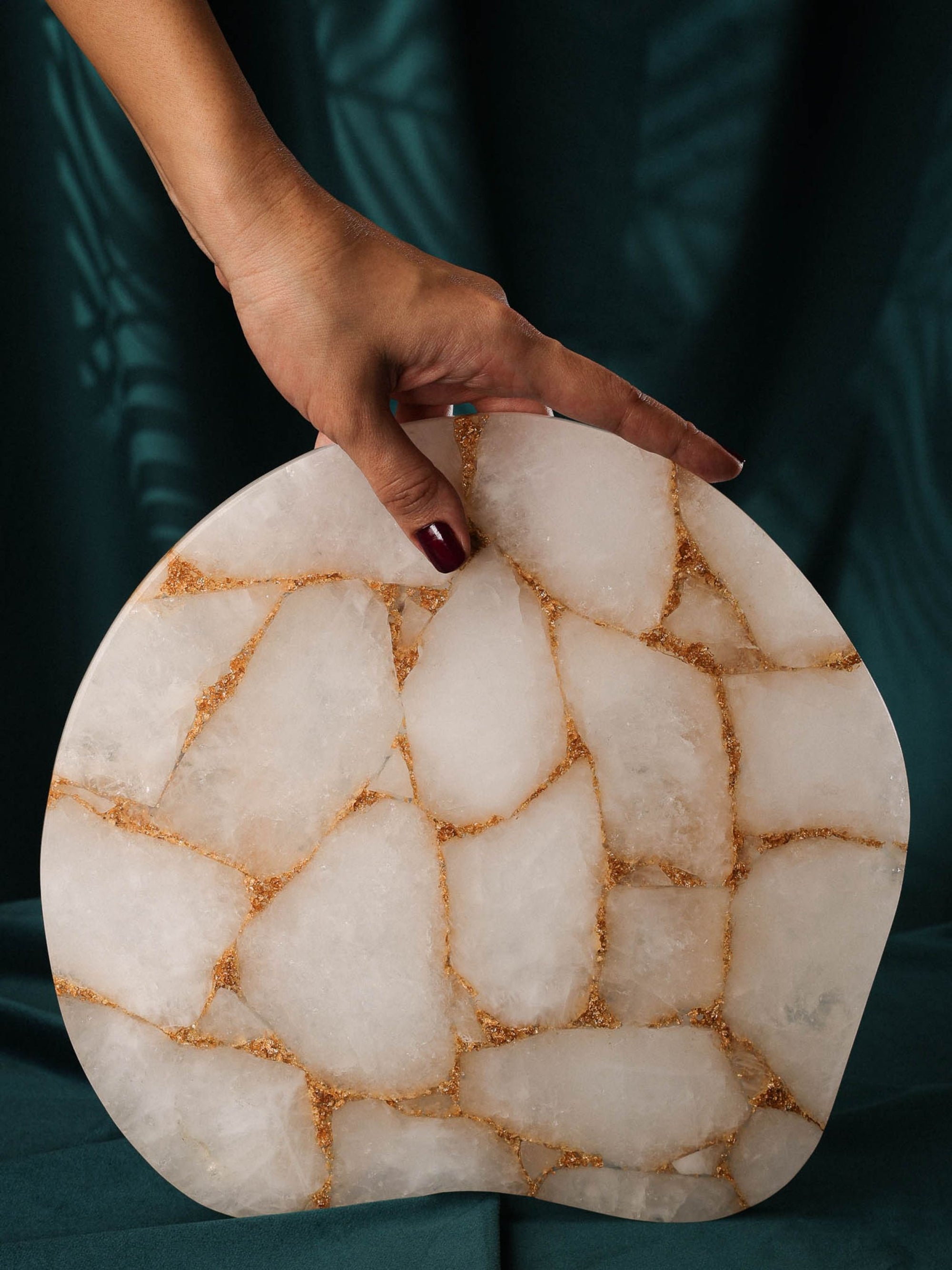 White Quartz Platter with Gold Line