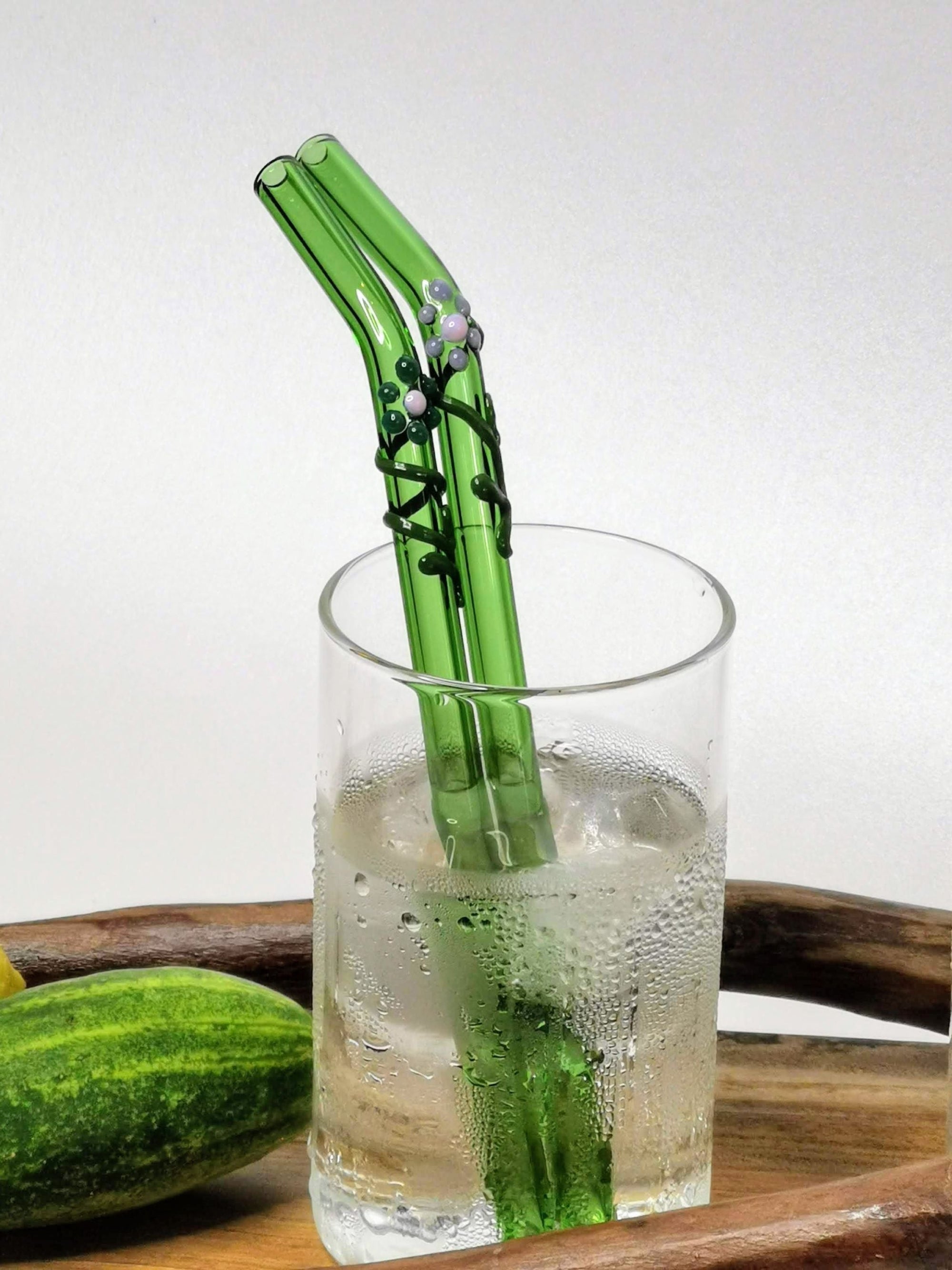 Glass Straws Floral Art Set of 2 - Green