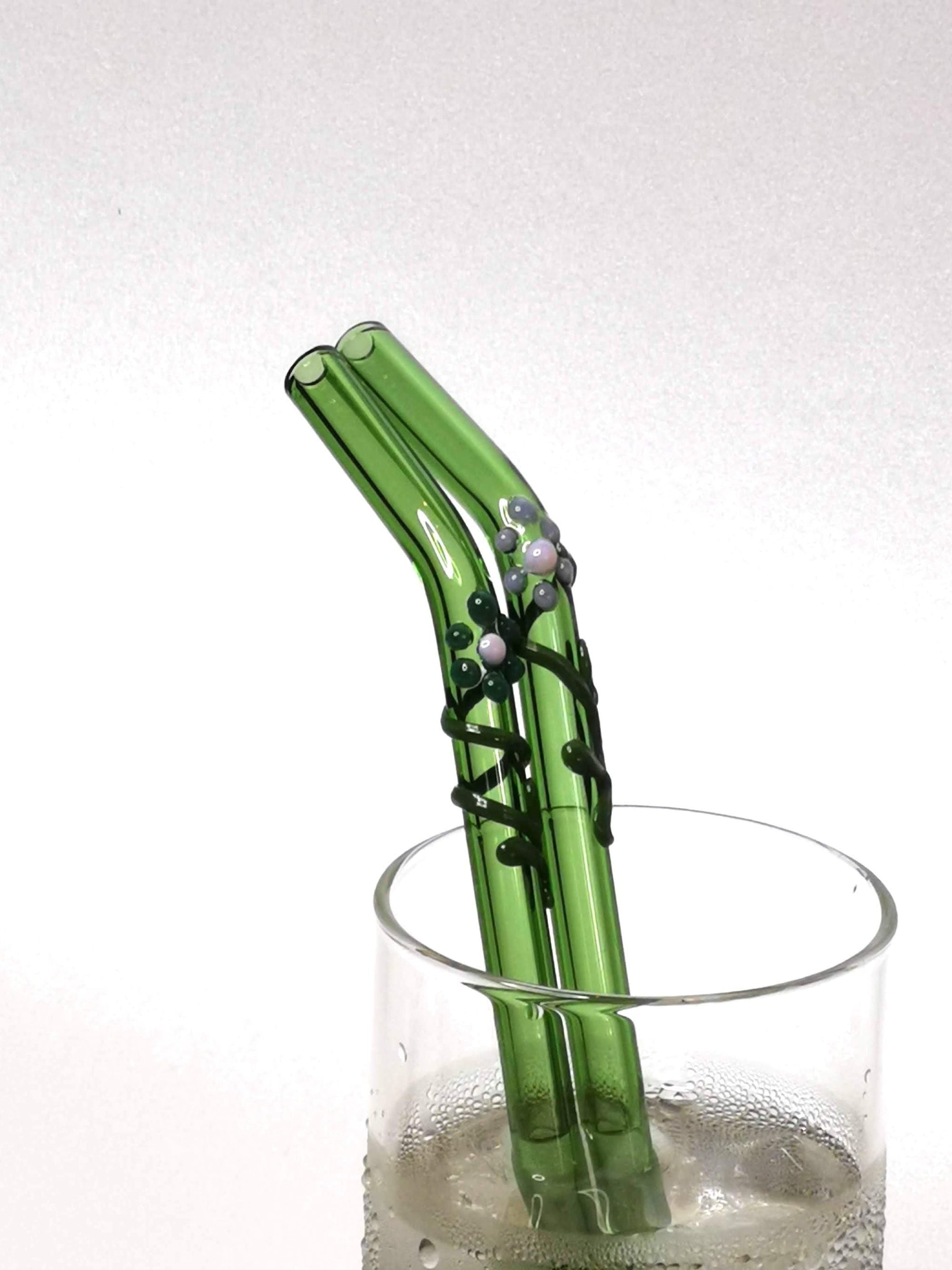 Glass Straws Floral Art Set of 2 - Green