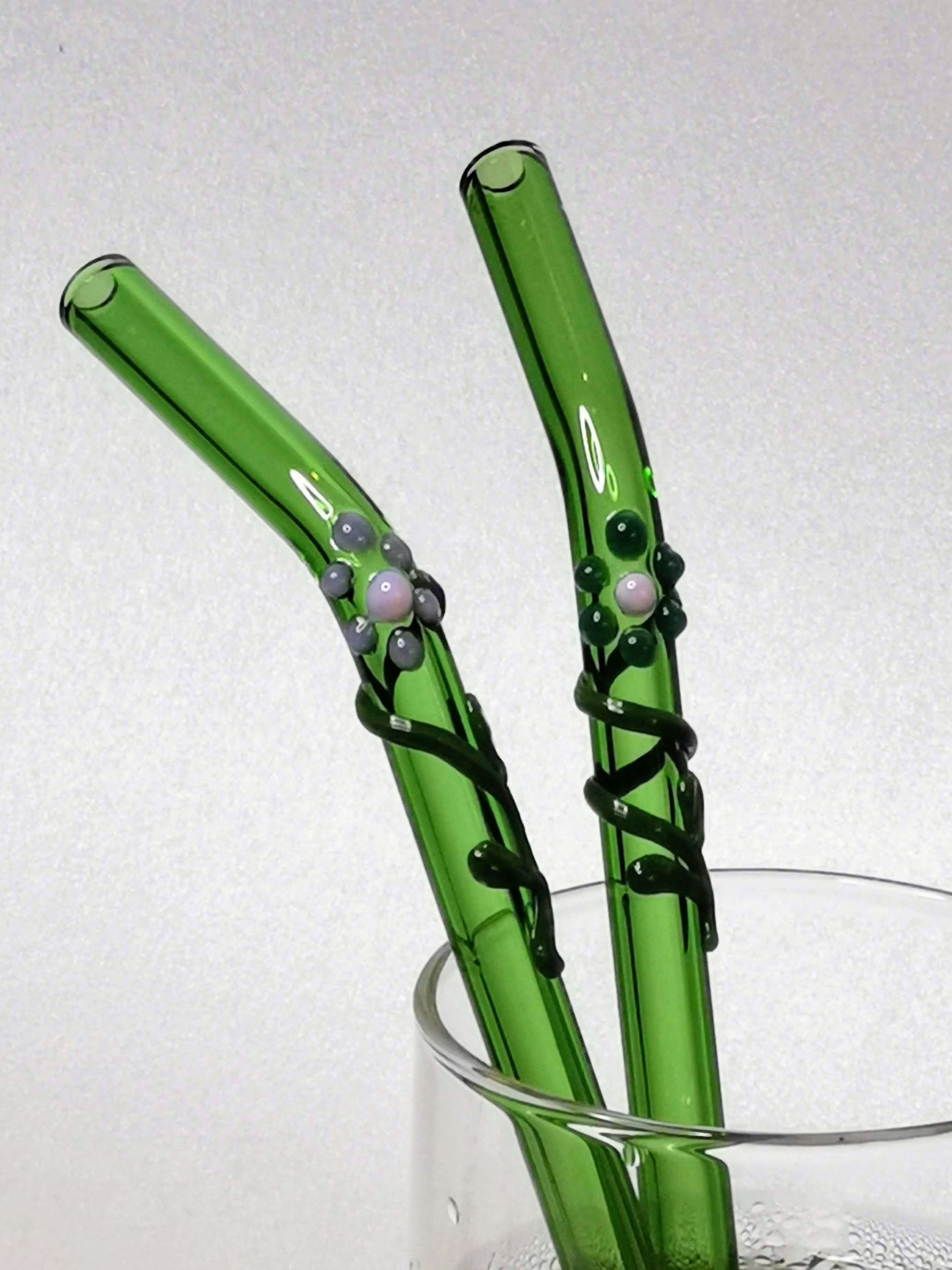 Glass Straws Floral Art Set of 2 - Green