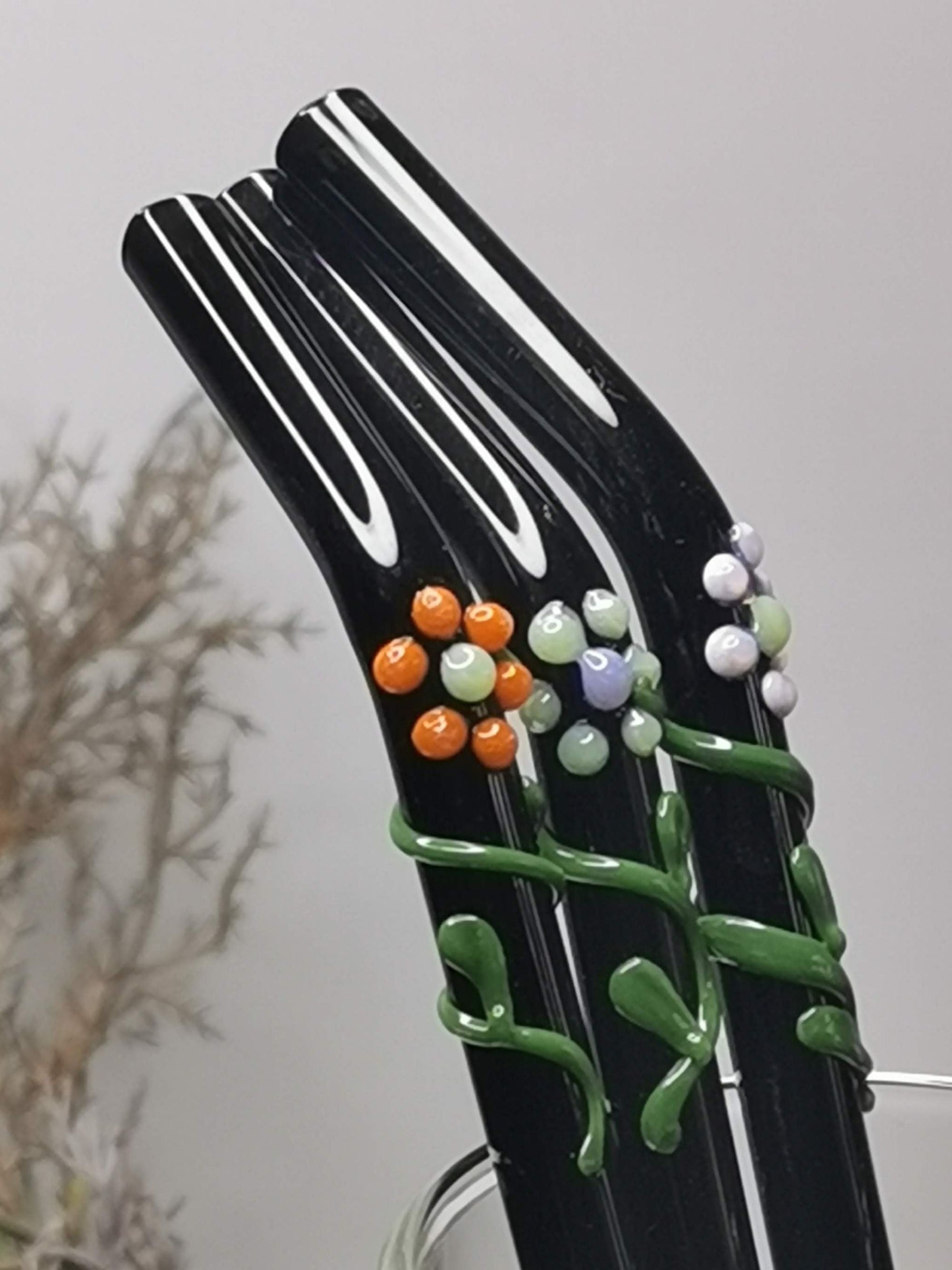 Glass Straws Floral Art Set of 2 - Onyx Black