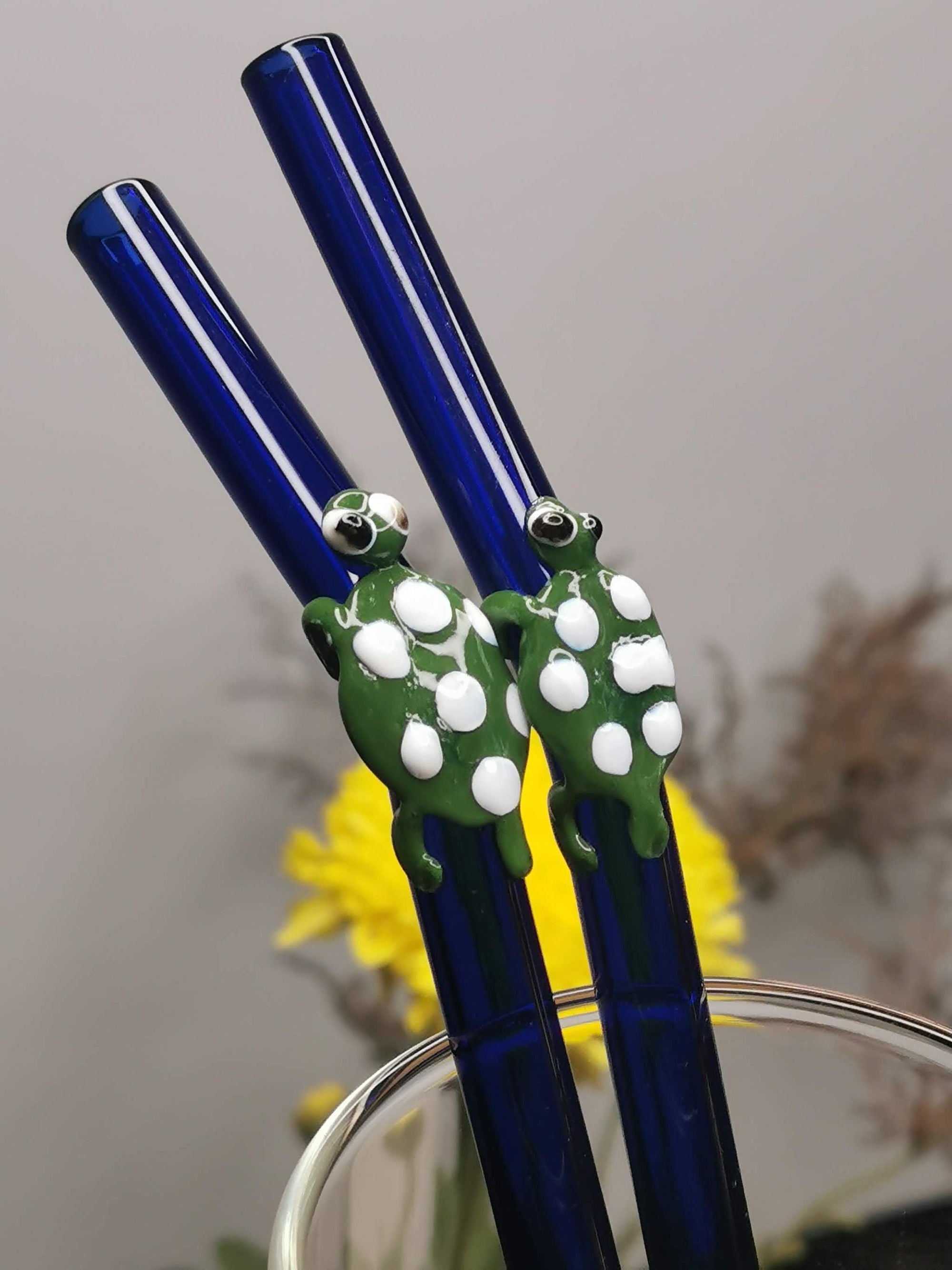 Turtle Collection (Blue) Glass Straws- Set of 2