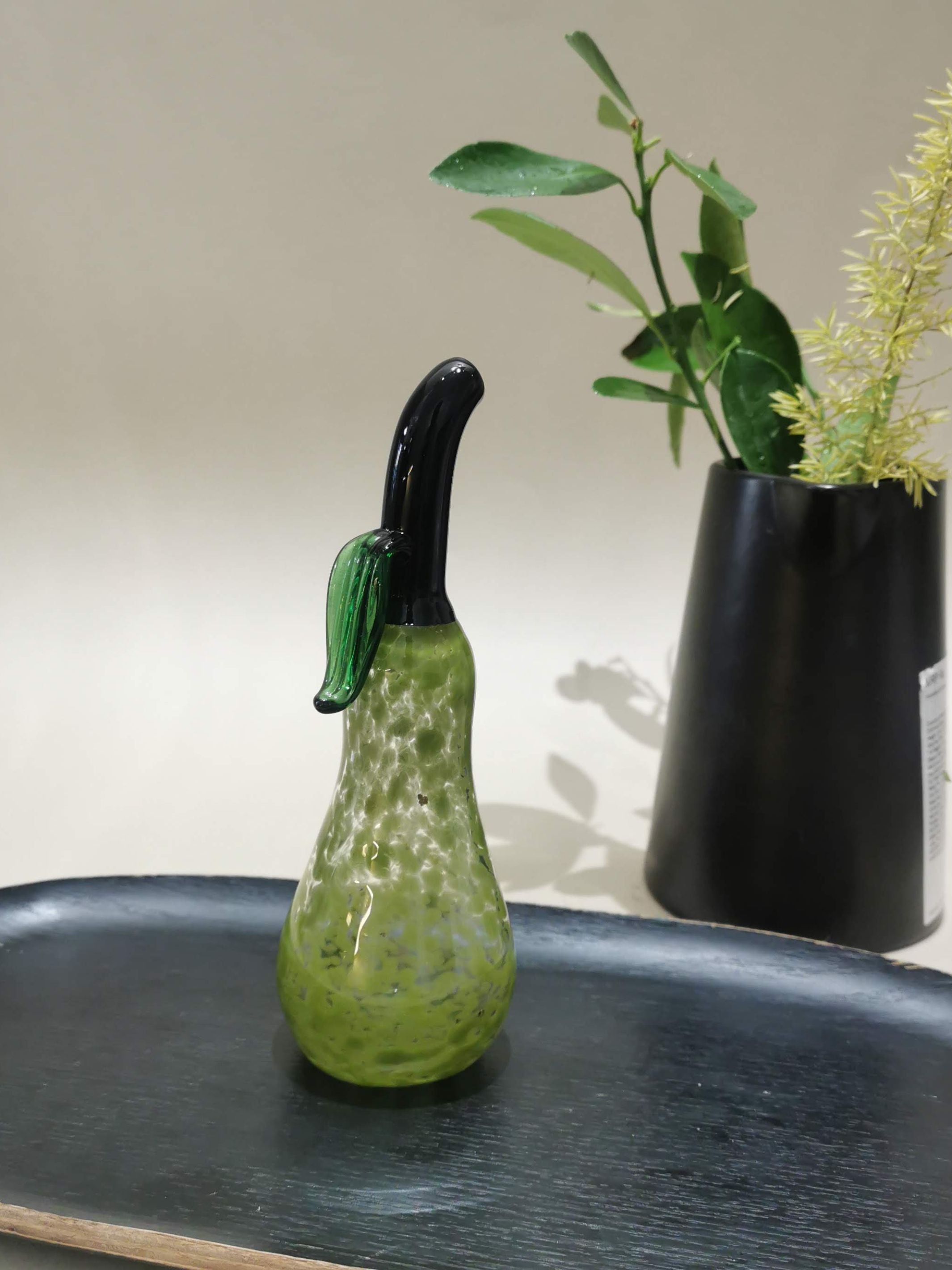Murano Glass Style Decoration- Green Splash Pear Art Glass