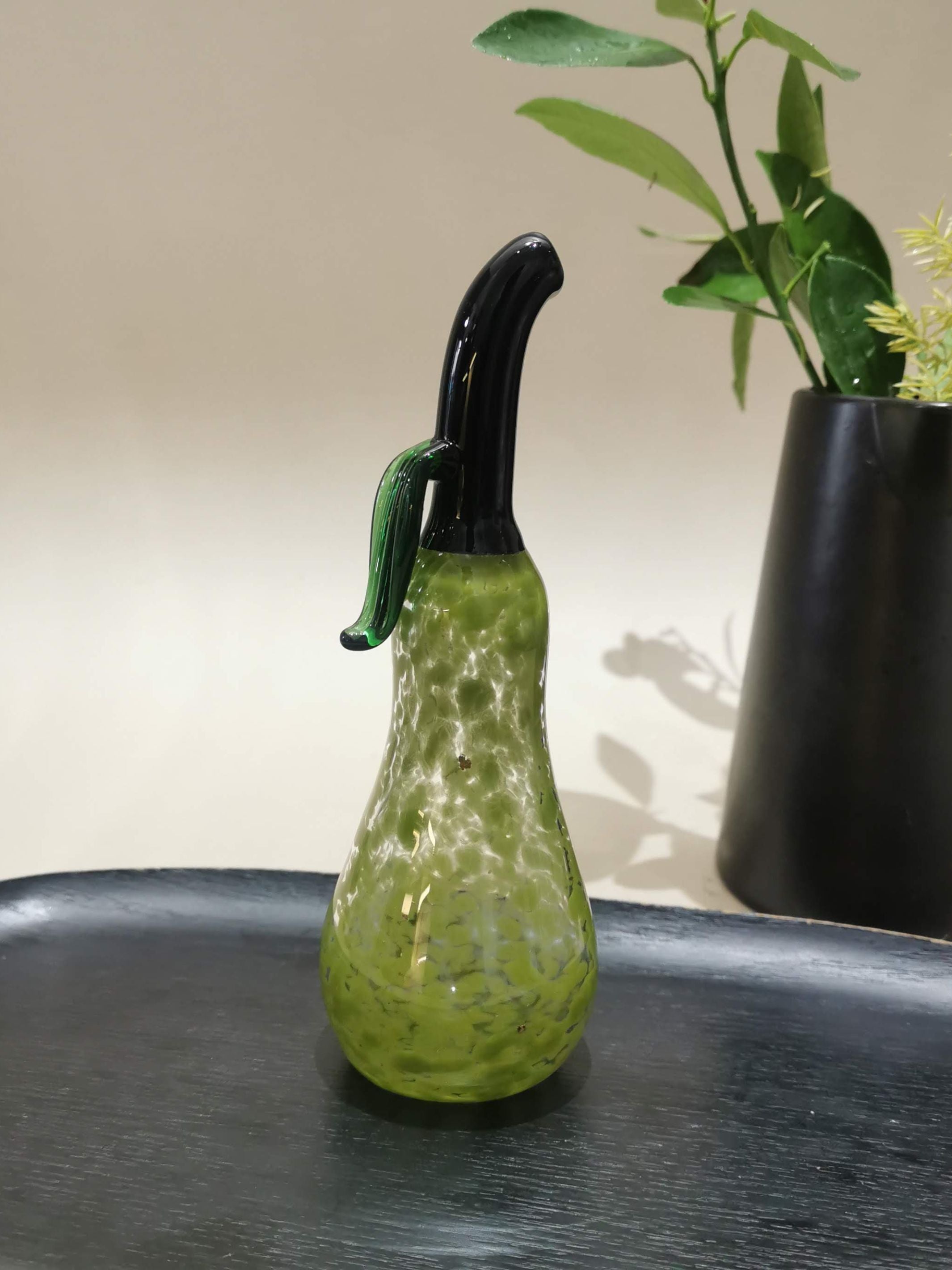Murano Glass Style Decoration- Green Splash Pear Art Glass