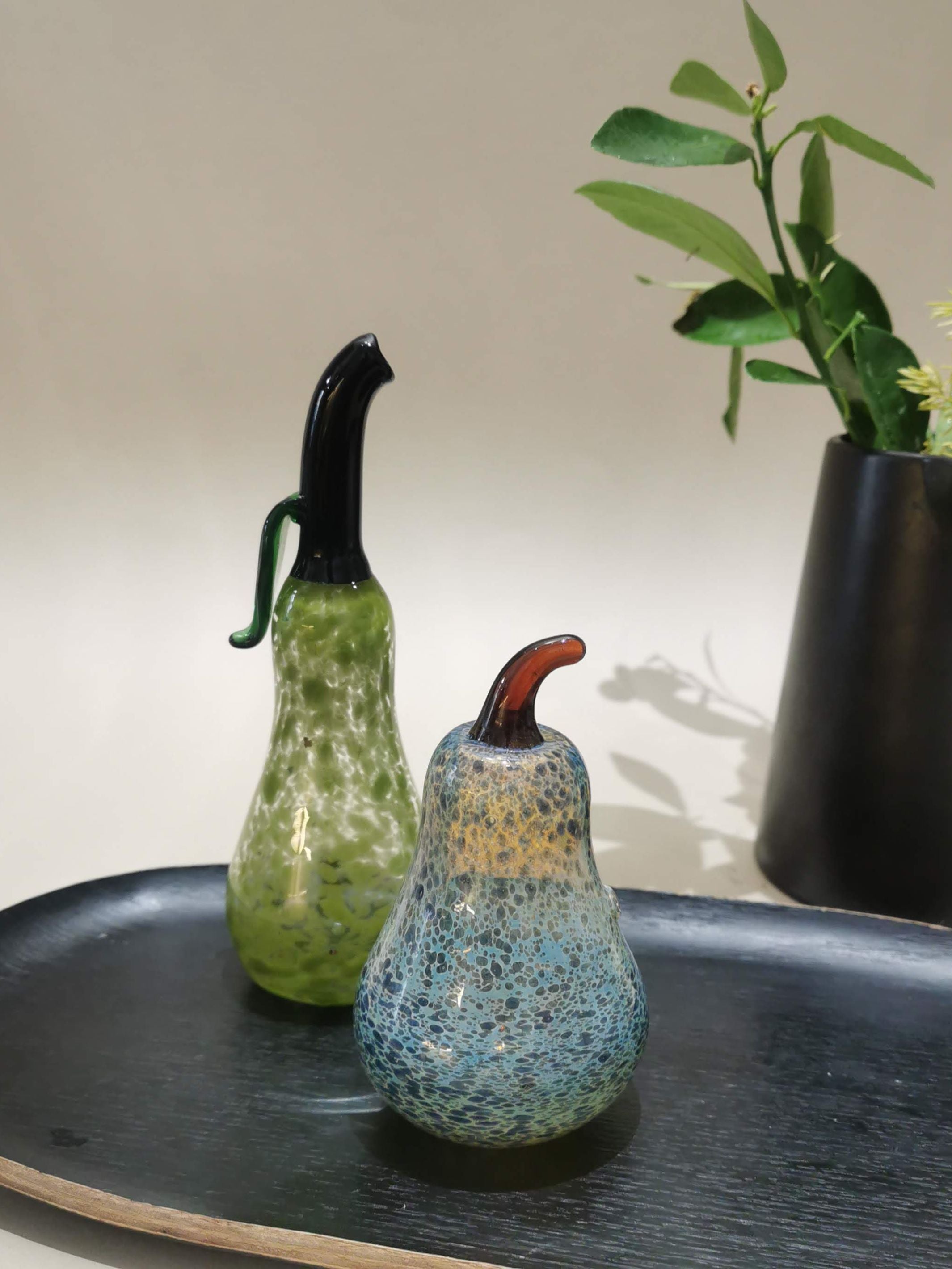 Murano Glass Style Decoration- Green Splash Pear Art Glass