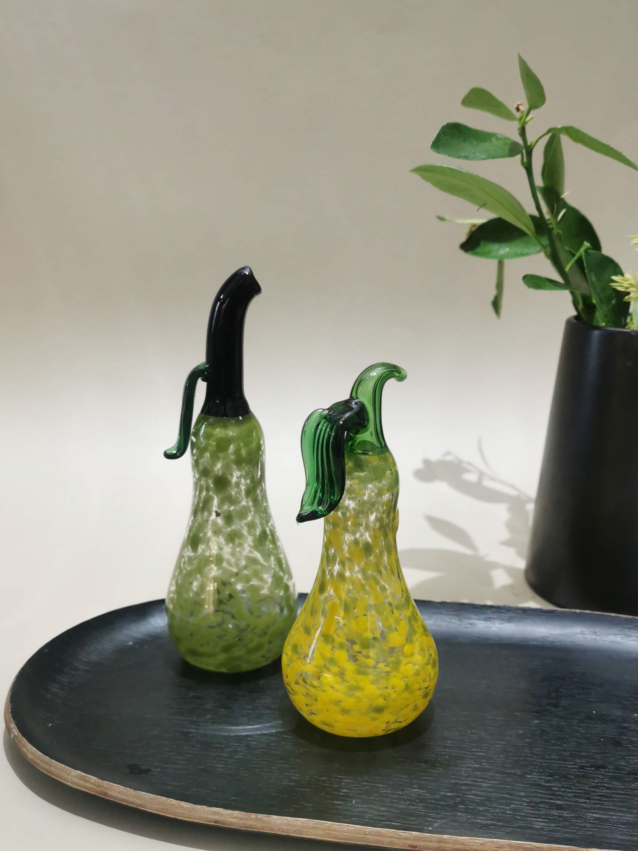 Murano Glass Style Decoration- Green Splash Pear Art Glass