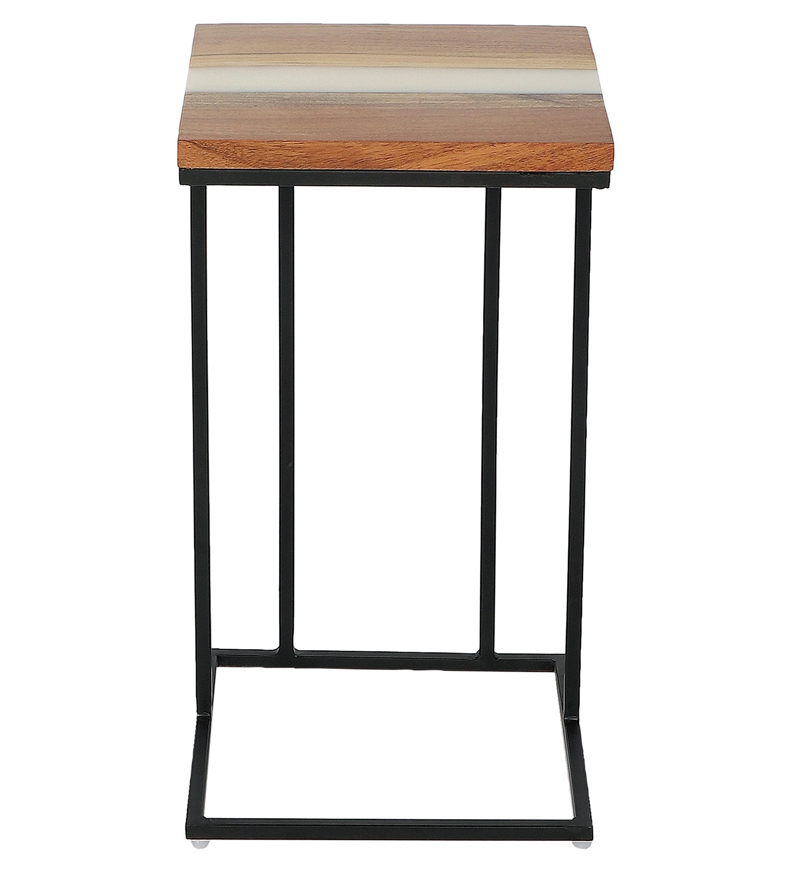 C-Shaped Table – Acacia Wood with White Resin Finish