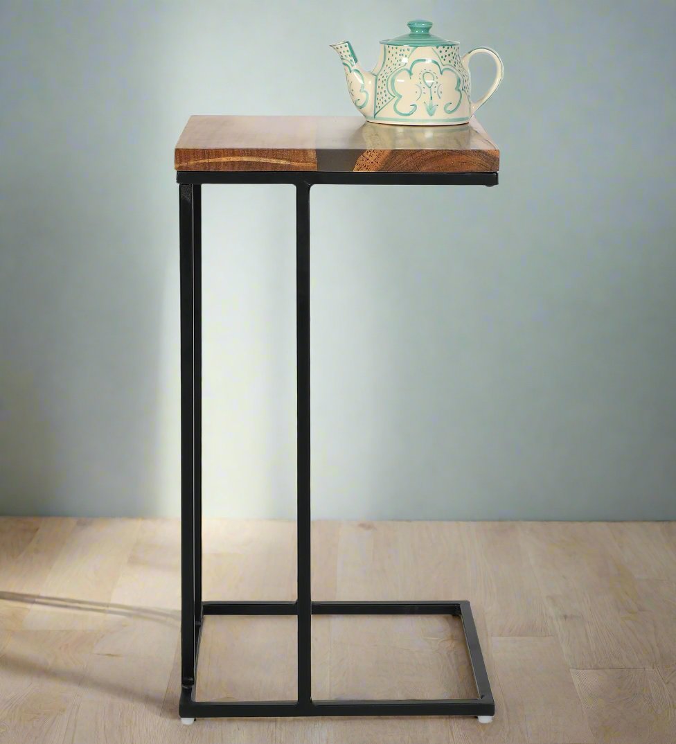 C-Shaped Table – Acacia Wood with Tinted Grey Resin Finish