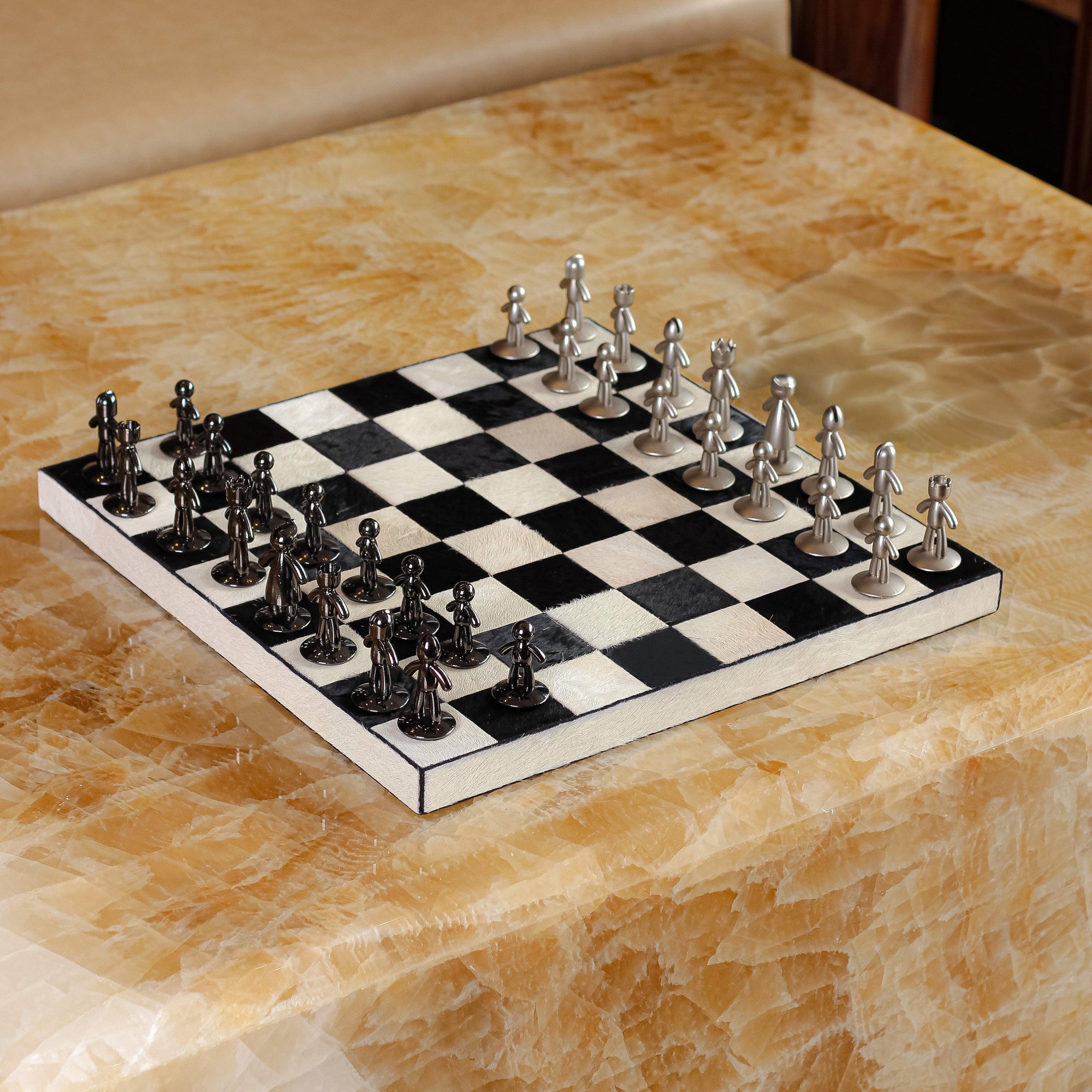 White & Black Equine Leather Chess Board
