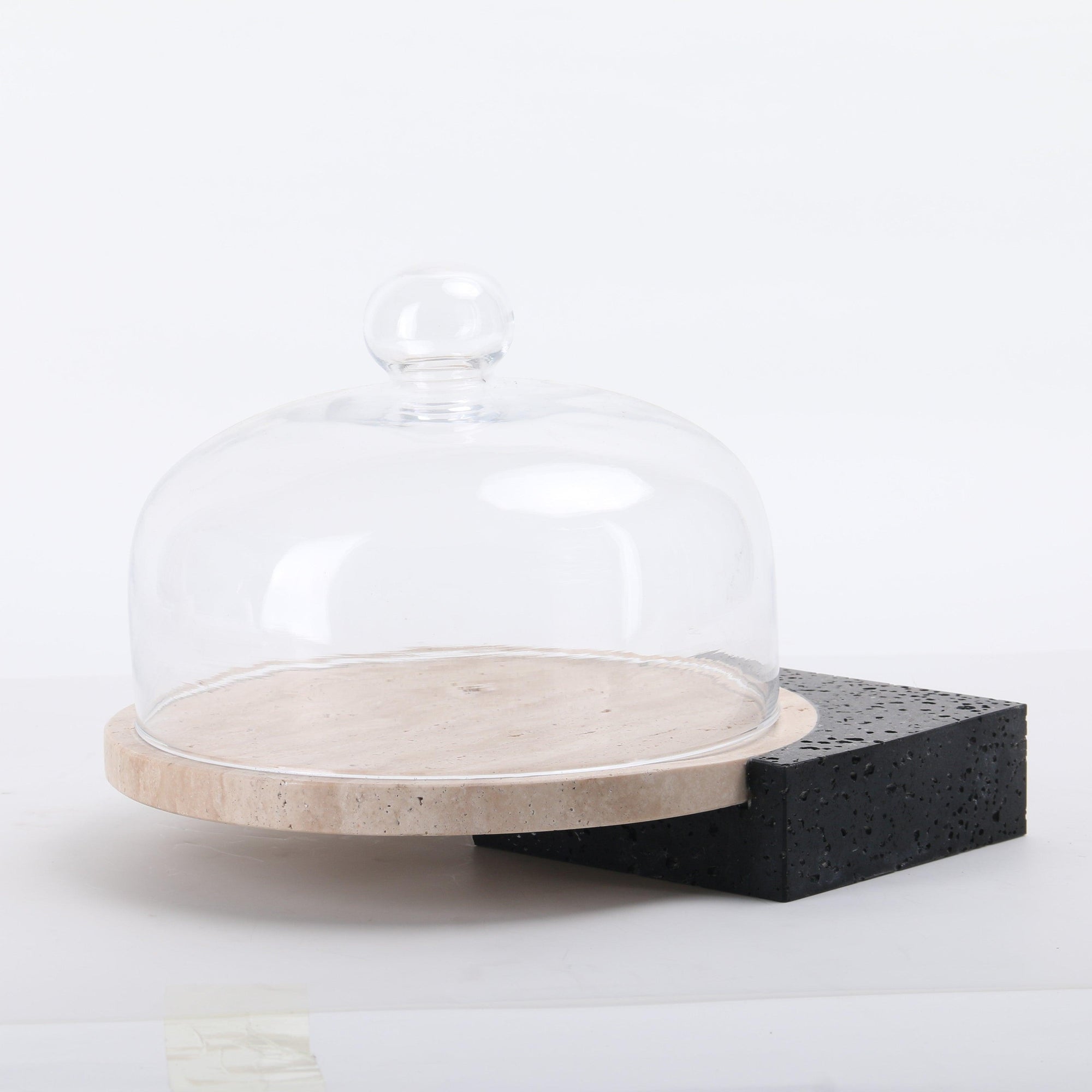 Marble-Cake And Dessert Stand With Lid - Black & Beige Large