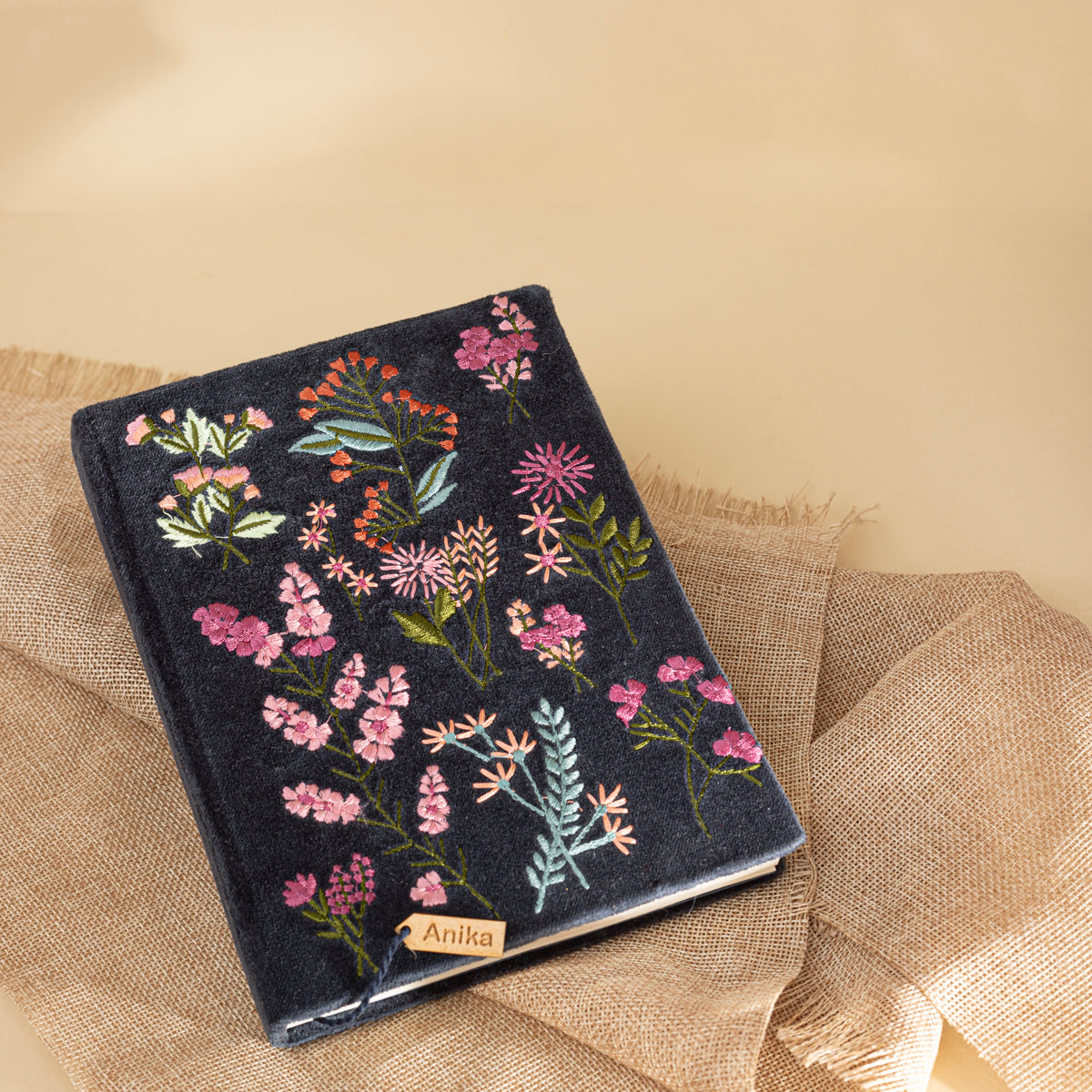 Flower Embroidered Hardbound Notebook
