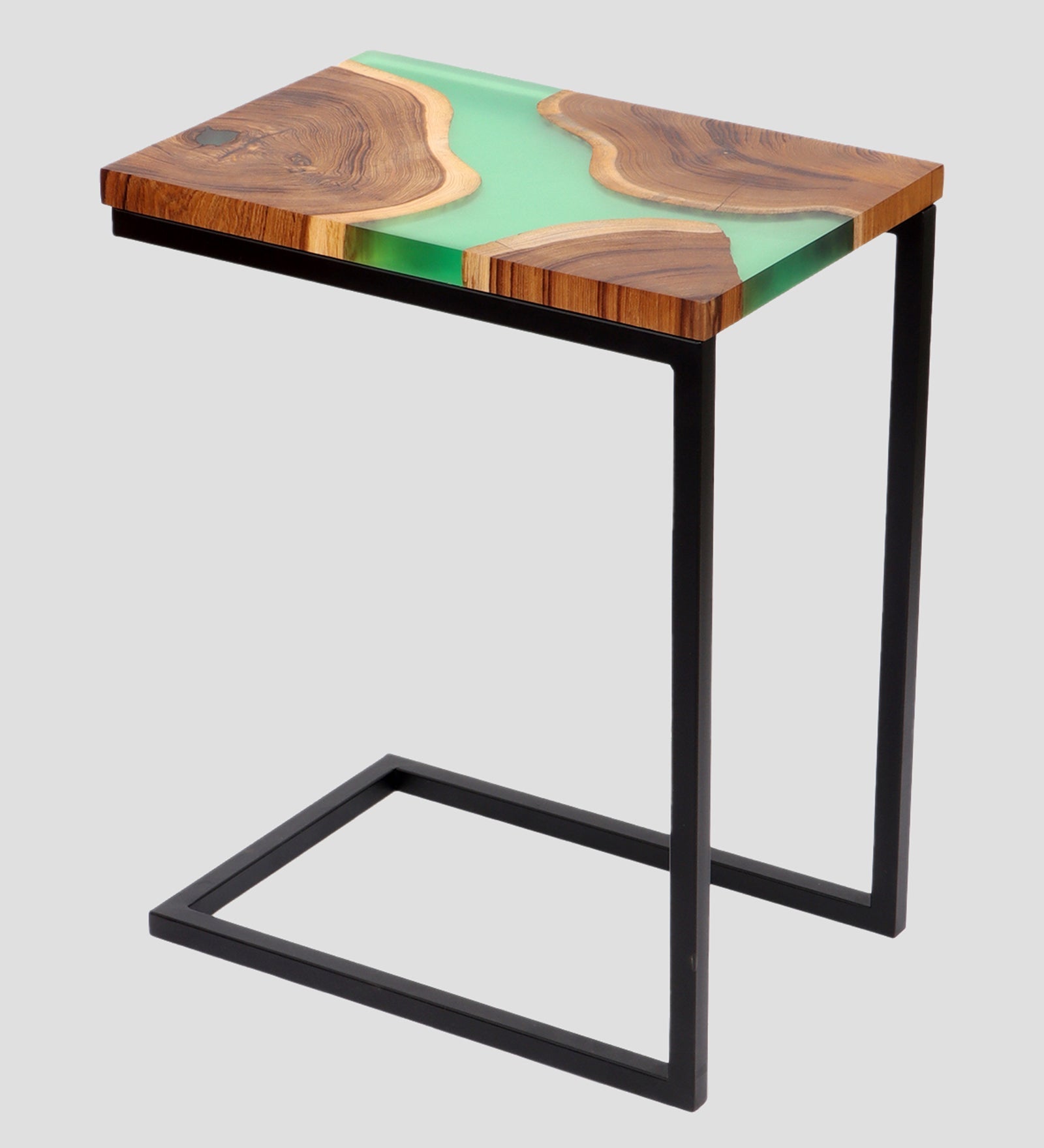 Premium Side Table – Teak Wood with Green Resin Finish