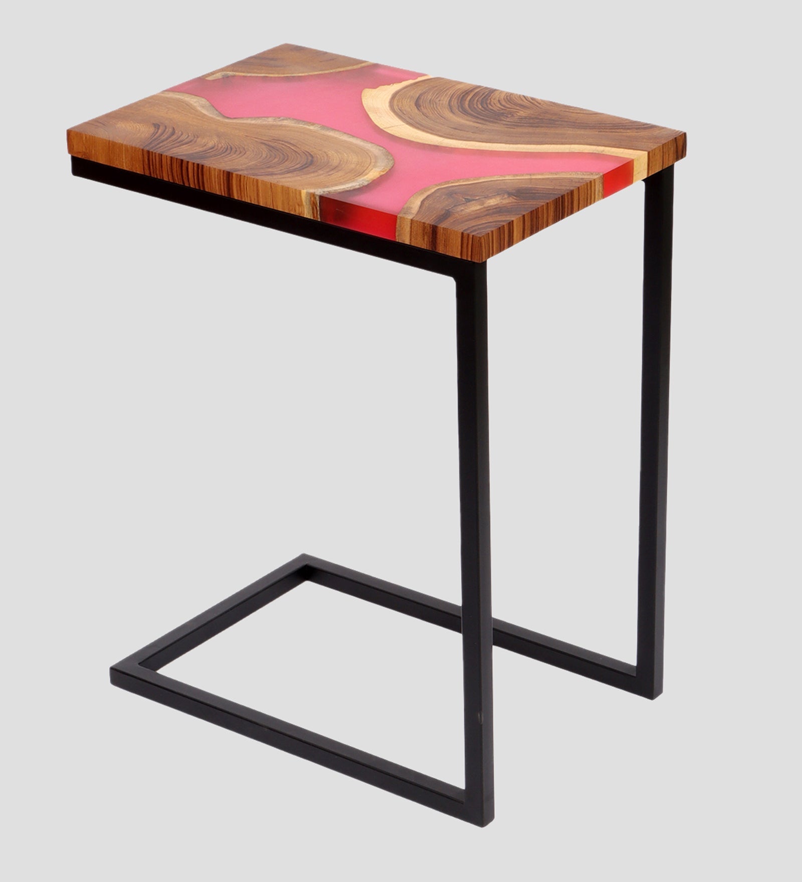 Premium Side Table – Teak Wood with Red Resin Finish