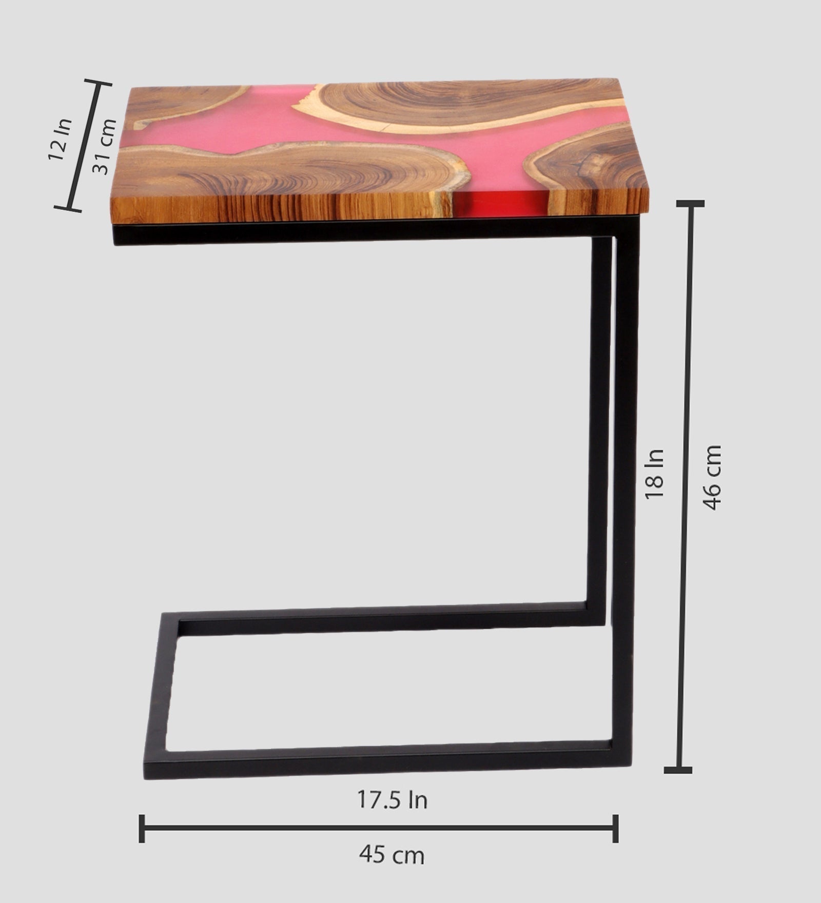 Premium Side Table – Teak Wood with Red Resin Finish
