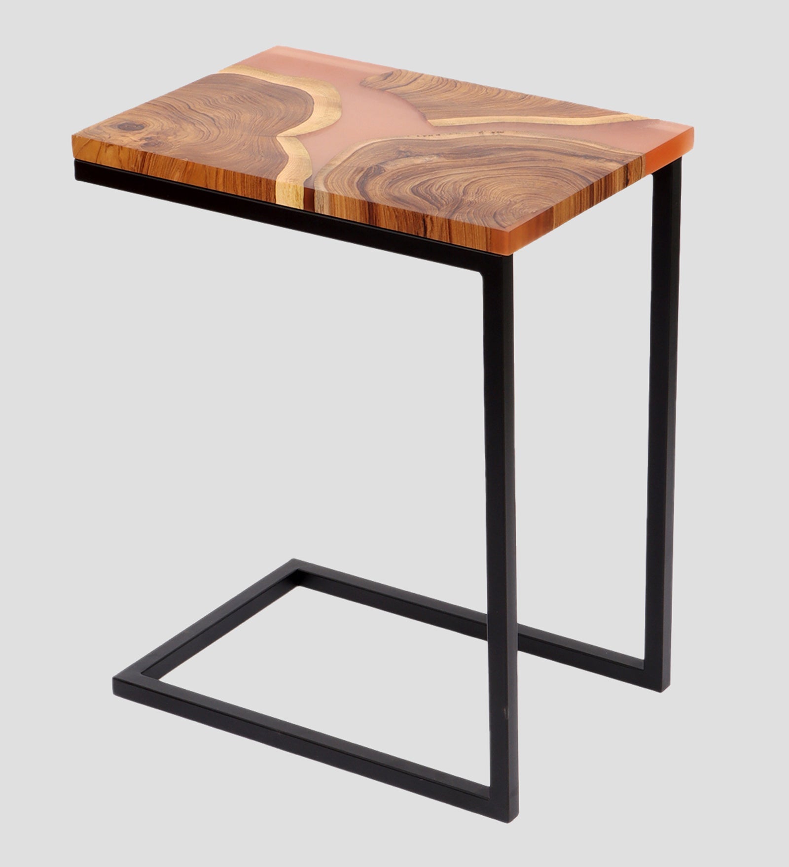 Premium Side Table – Teak Wood with Brown Resin Finish