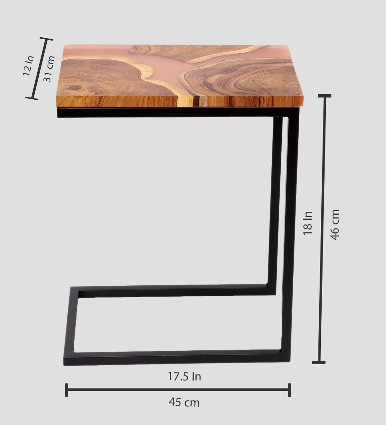 Premium Side Table – Teak Wood with Brown Resin Finish