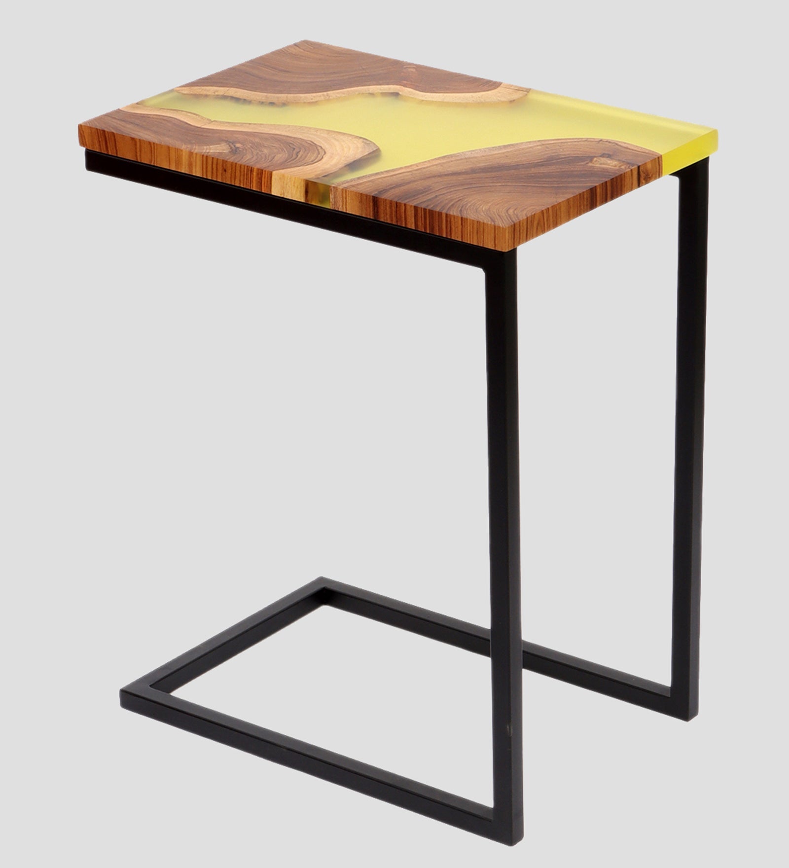 Premium Side Table – Teak Wood with Lemon Resin Finish