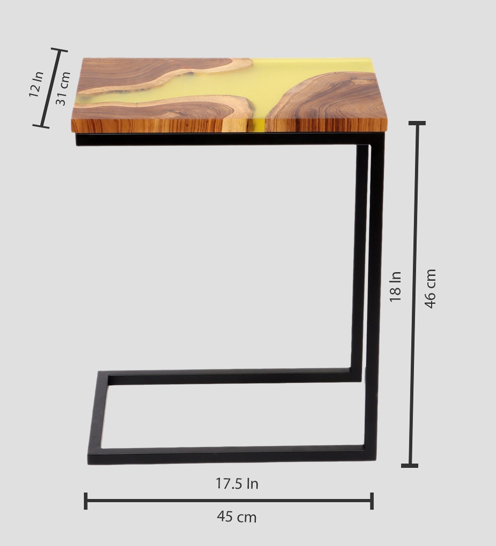 Premium Side Table – Teak Wood with Lemon Resin Finish