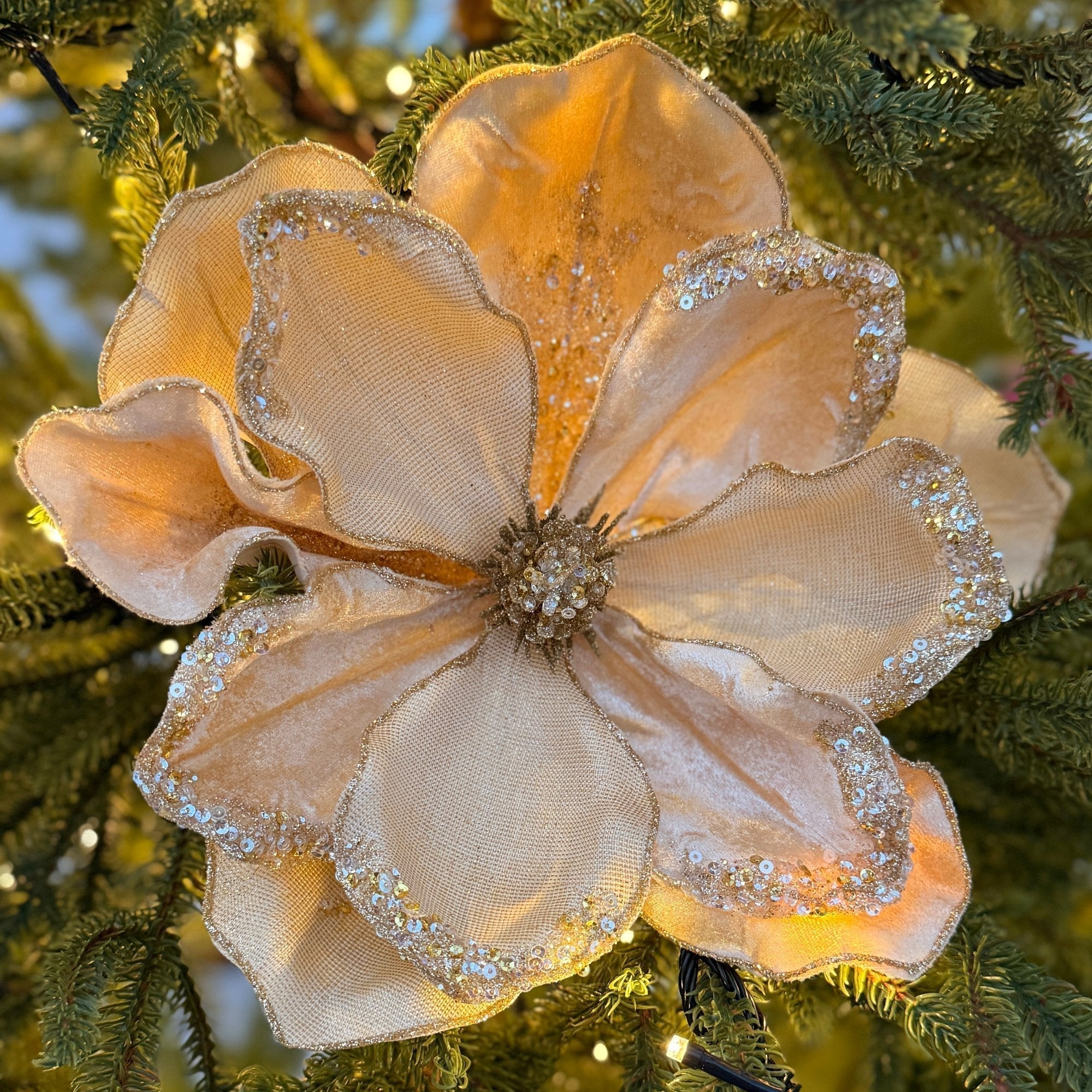 Magnolia flower Filler Light Gold with glitter - Set of 3 / Set of 6